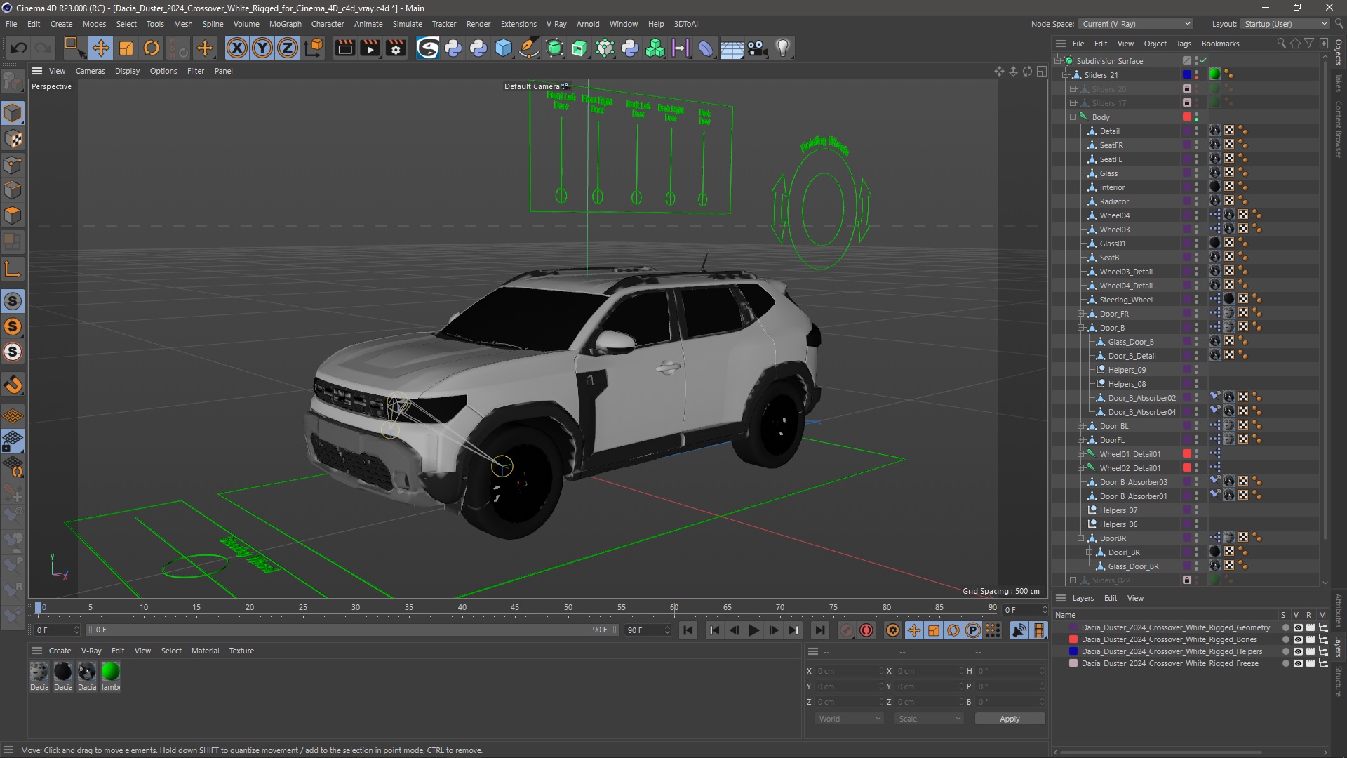 Dacia Duster 2024 Crossover White Rigged for Cinema 4D 3D model