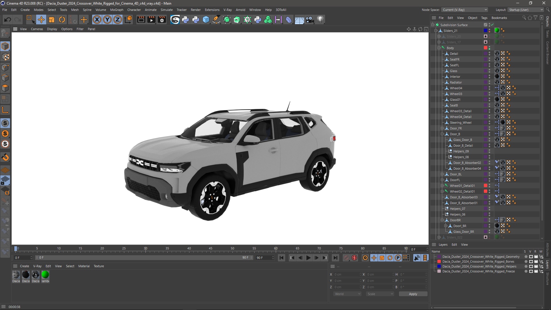 Dacia Duster 2024 Crossover White Rigged for Cinema 4D 3D model