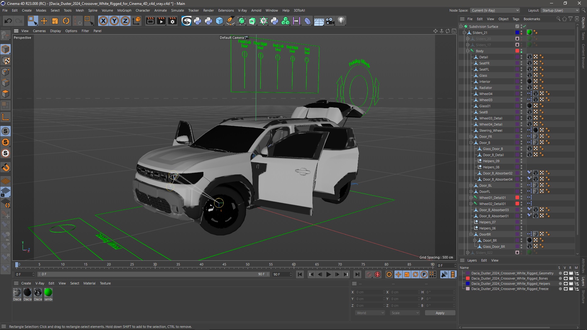 Dacia Duster 2024 Crossover White Rigged for Cinema 4D 3D model