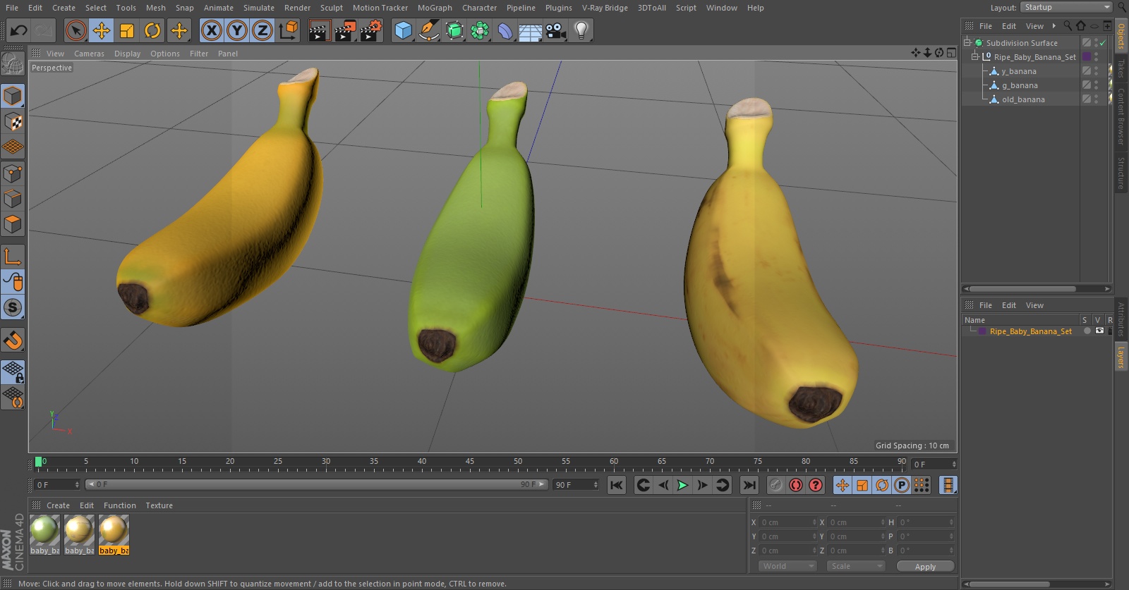 3D model Ripe Baby Banana Set