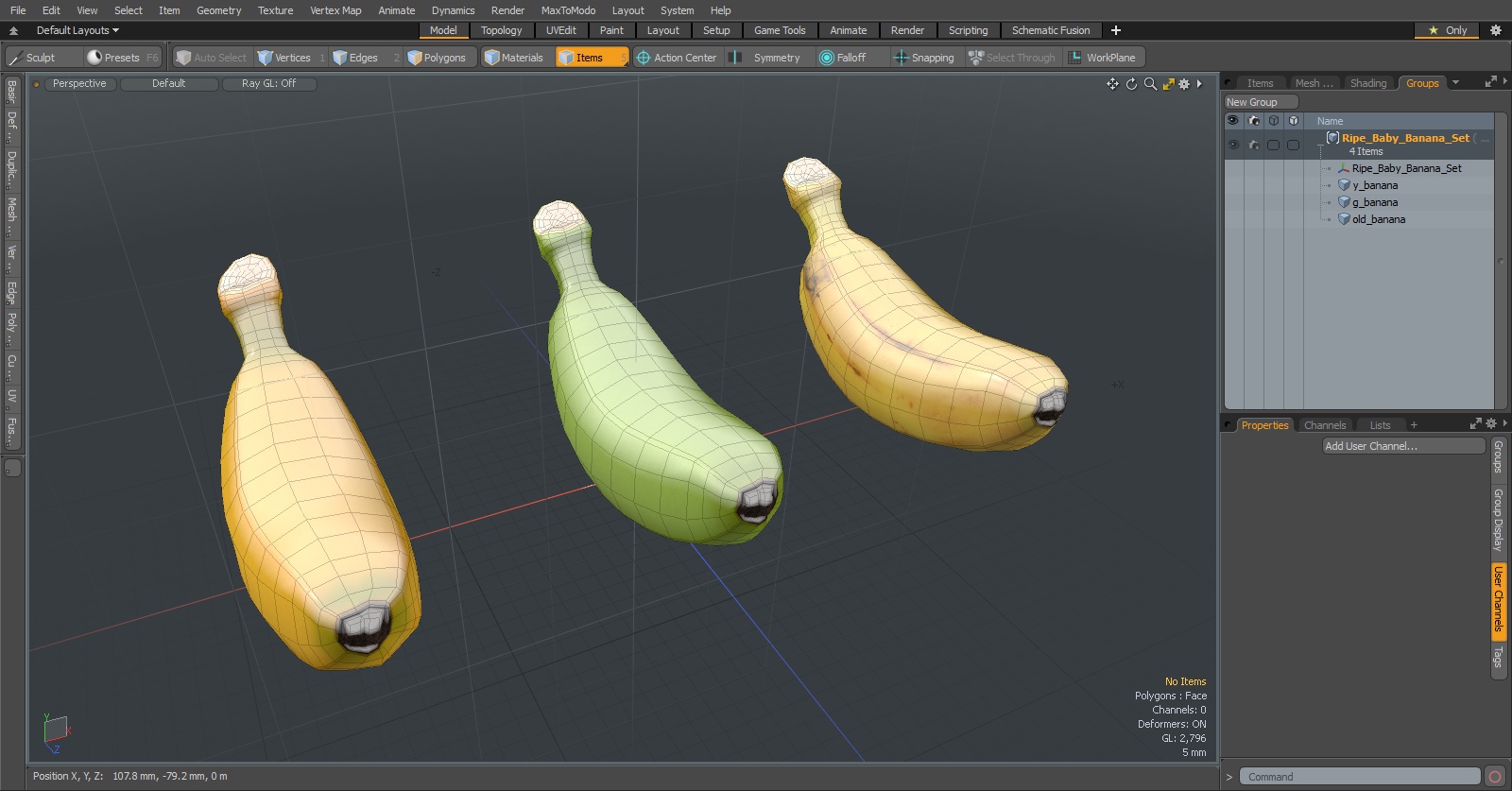 3D model Ripe Baby Banana Set