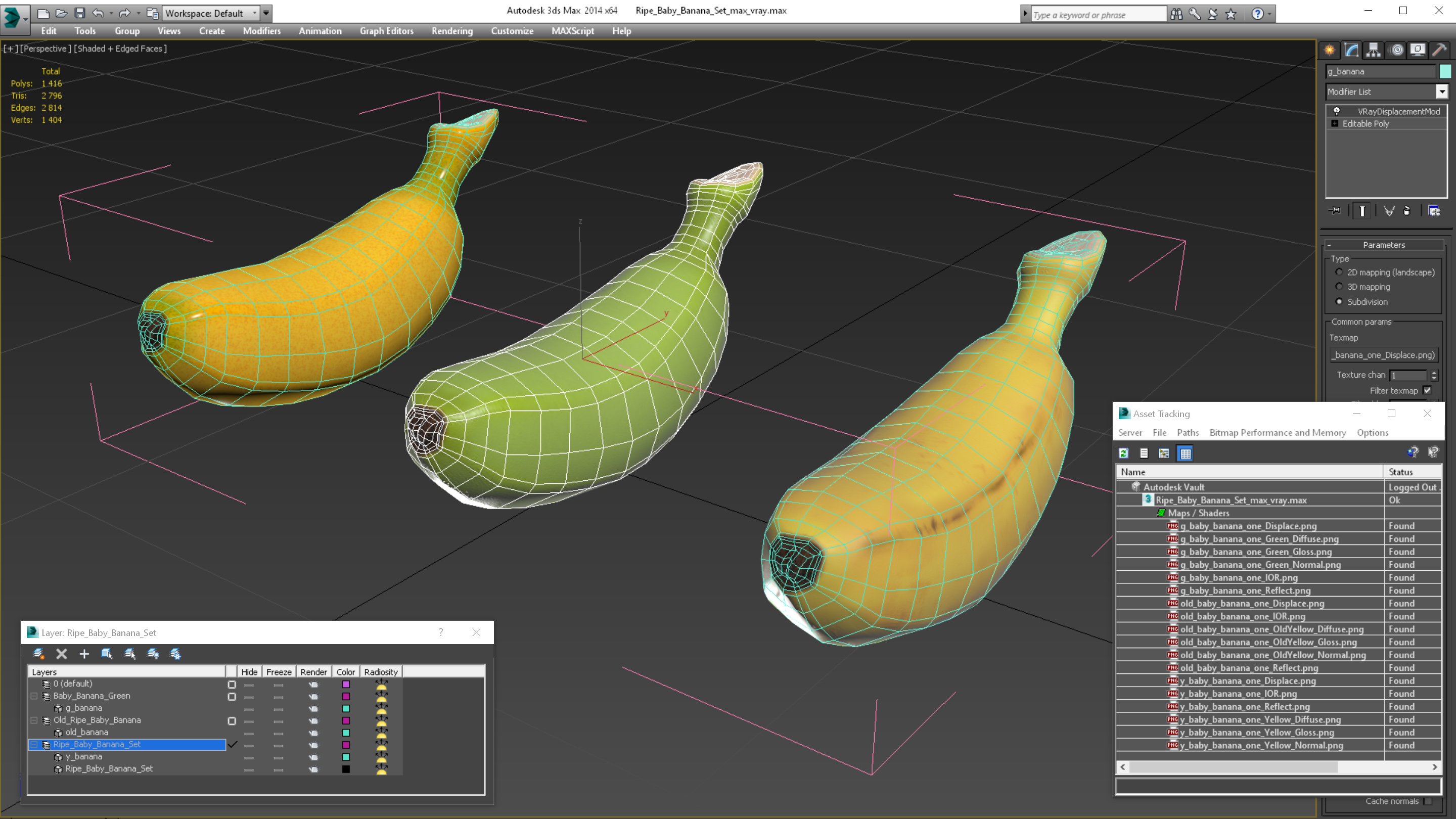 3D model Ripe Baby Banana Set