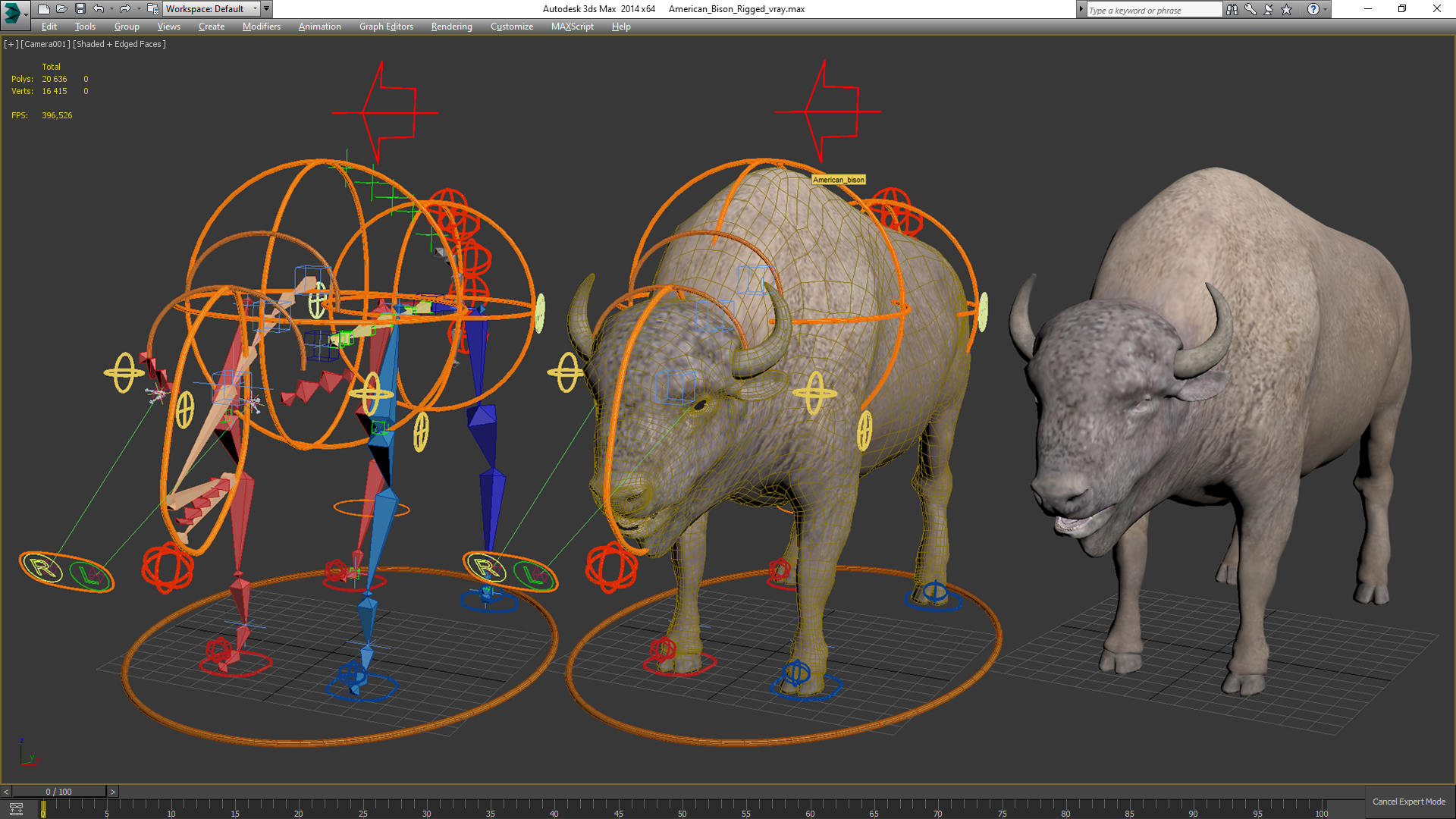 3D model American Bison Rigged for Cinema 4D