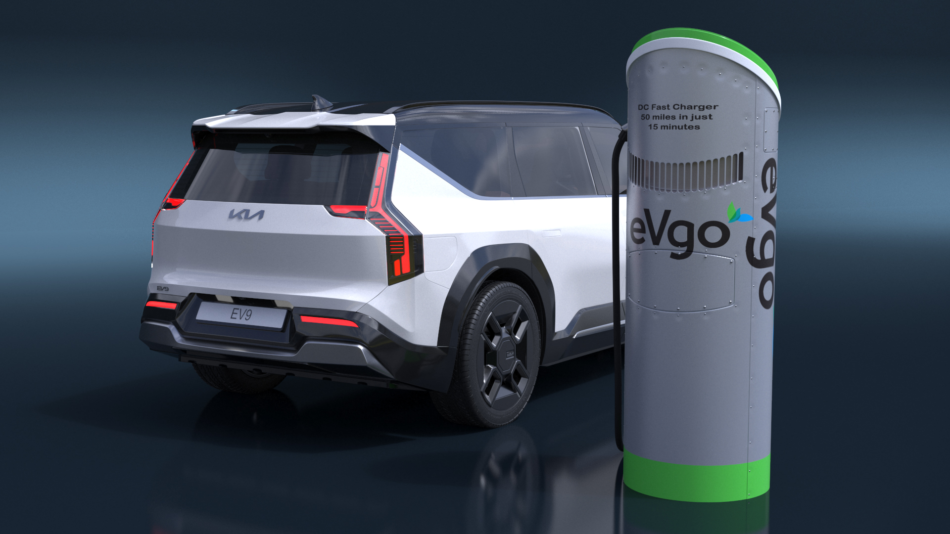 KIA EV9 SUV at Electric Car Charging Station 3D model