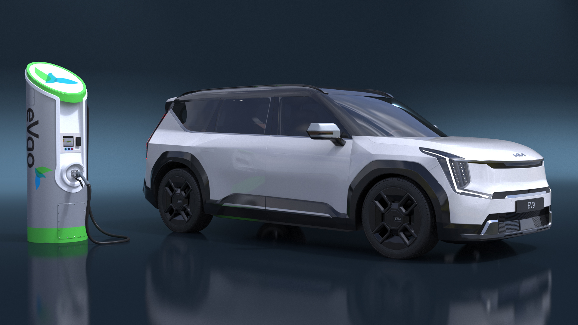 KIA EV9 SUV at Electric Car Charging Station 3D model