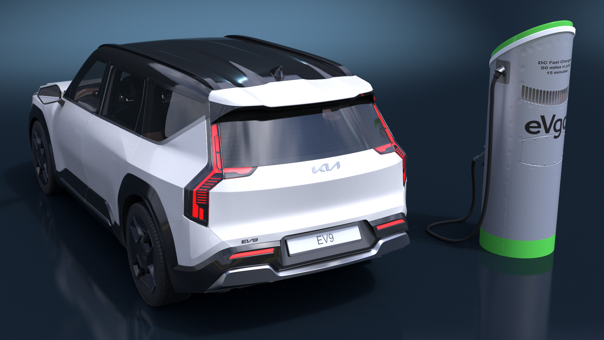 KIA EV9 SUV at Electric Car Charging Station 3D model