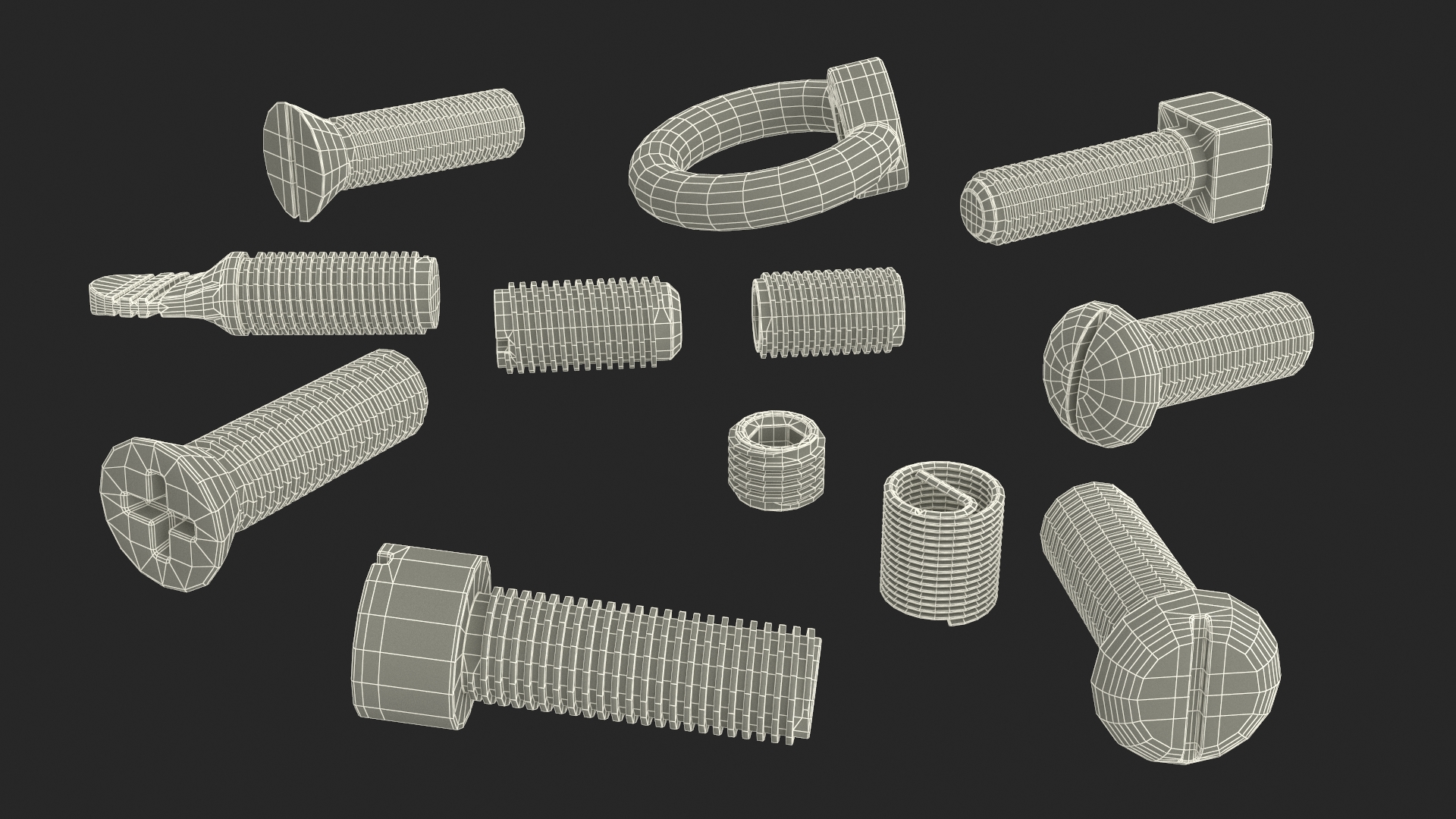 3D Chromed Steel Screw Kit model