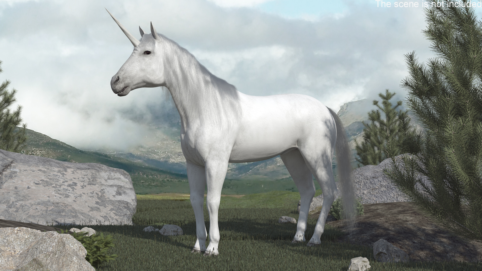 White Unicorn with Fur 3D