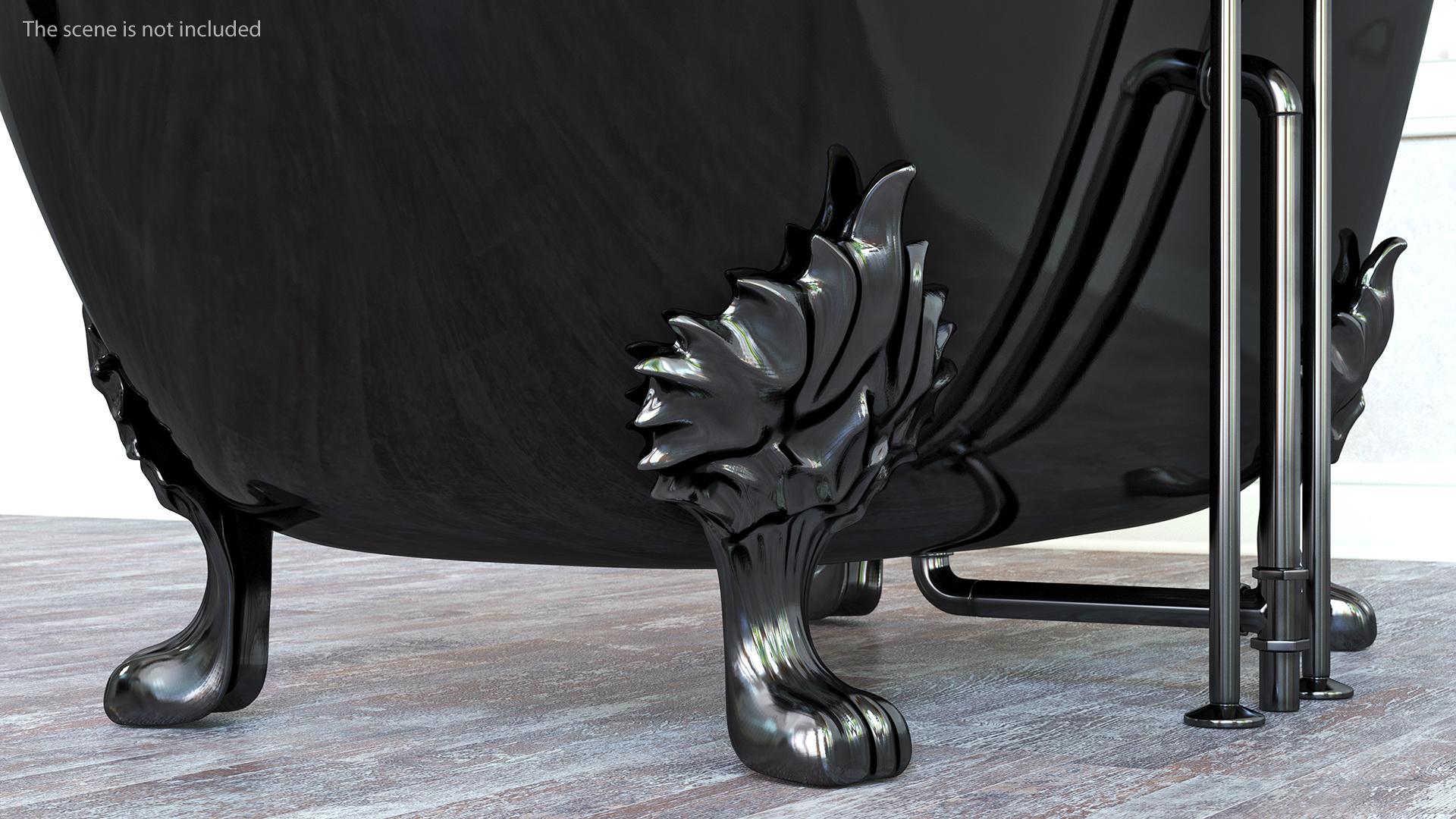 3D Black Double Slipper Clawfoot Bath with Black Feet and Plumbing model