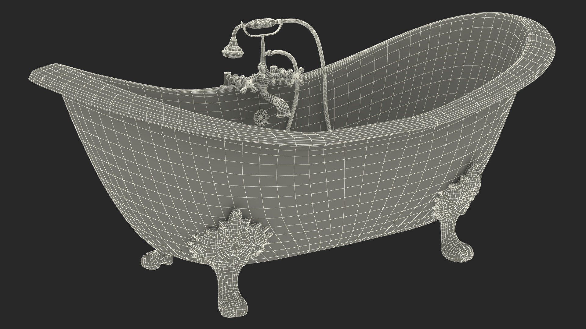 3D Black Double Slipper Clawfoot Bath with Black Feet and Plumbing model