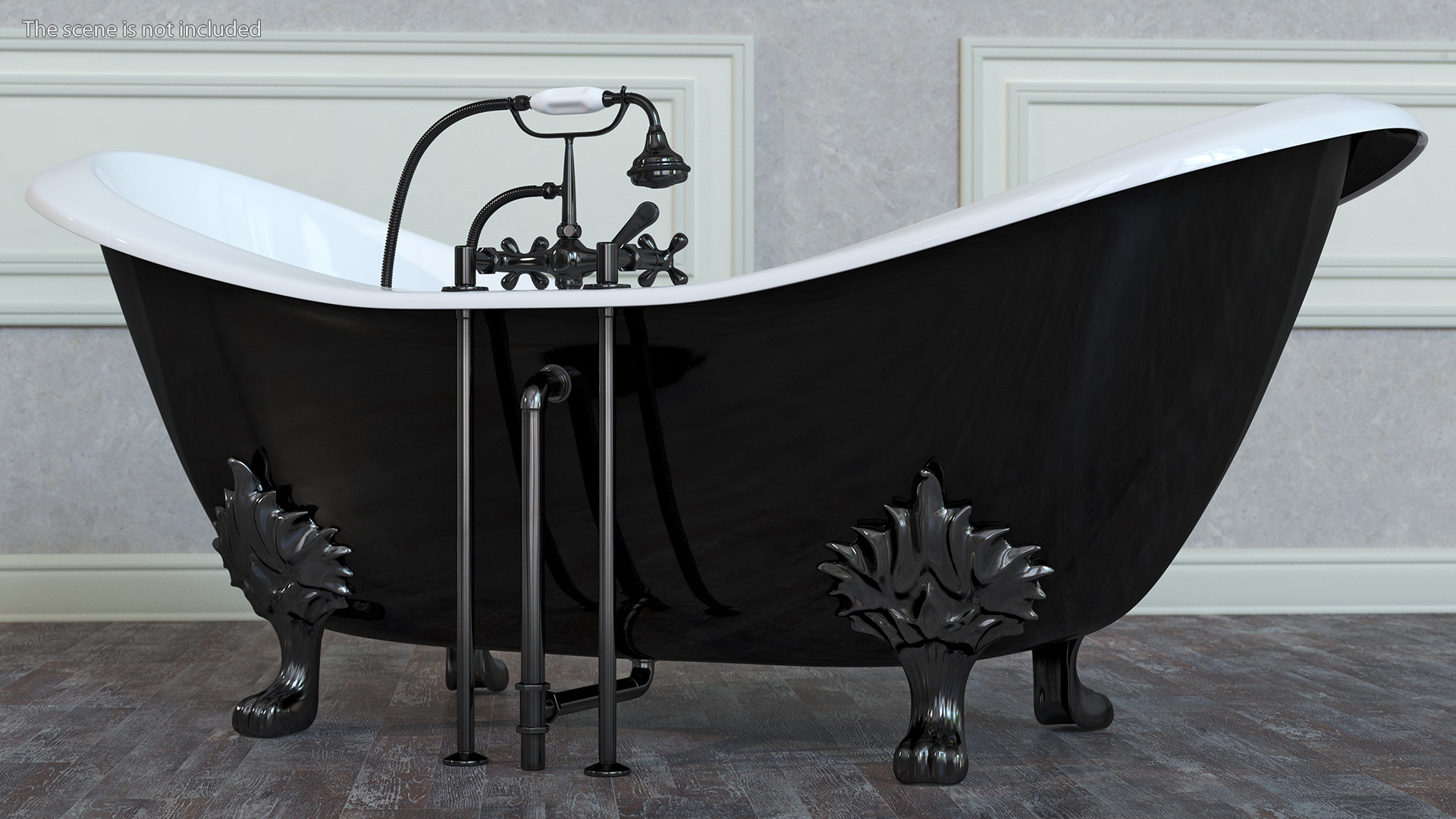 3D Black Double Slipper Clawfoot Bath with Black Feet and Plumbing model