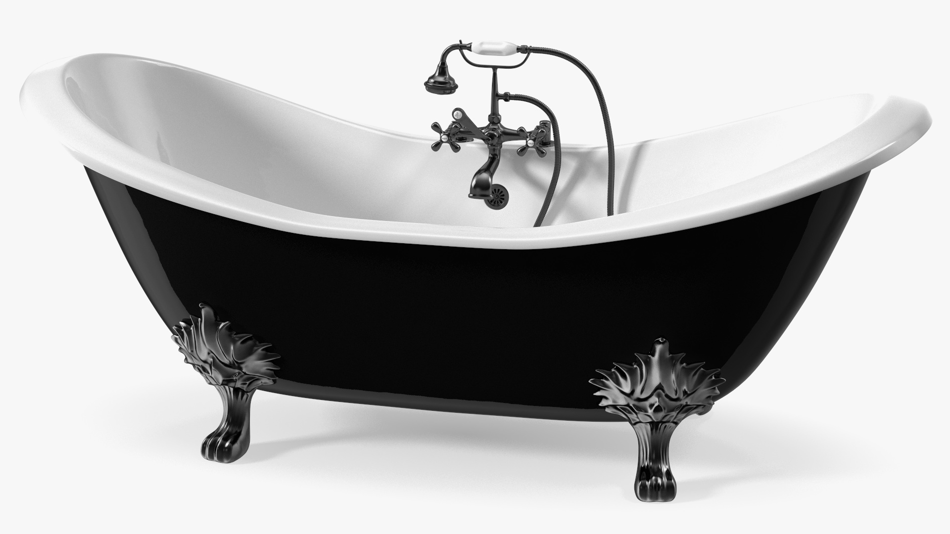 3D Black Double Slipper Clawfoot Bath with Black Feet and Plumbing model