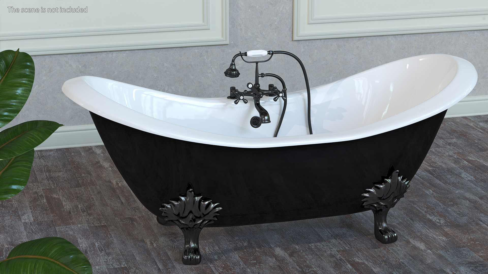 3D Black Double Slipper Clawfoot Bath with Black Feet and Plumbing model