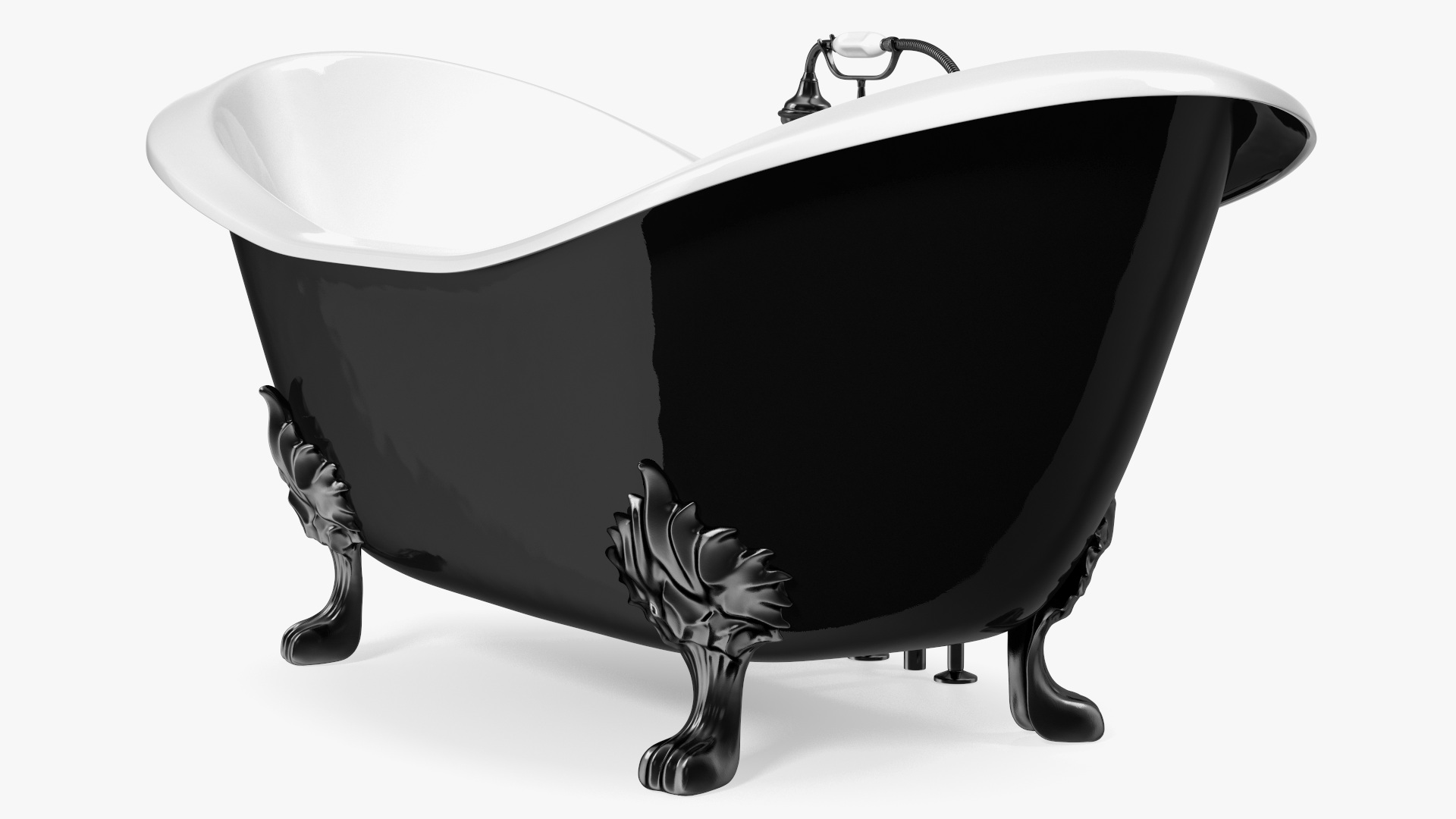 3D Black Double Slipper Clawfoot Bath with Black Feet and Plumbing model