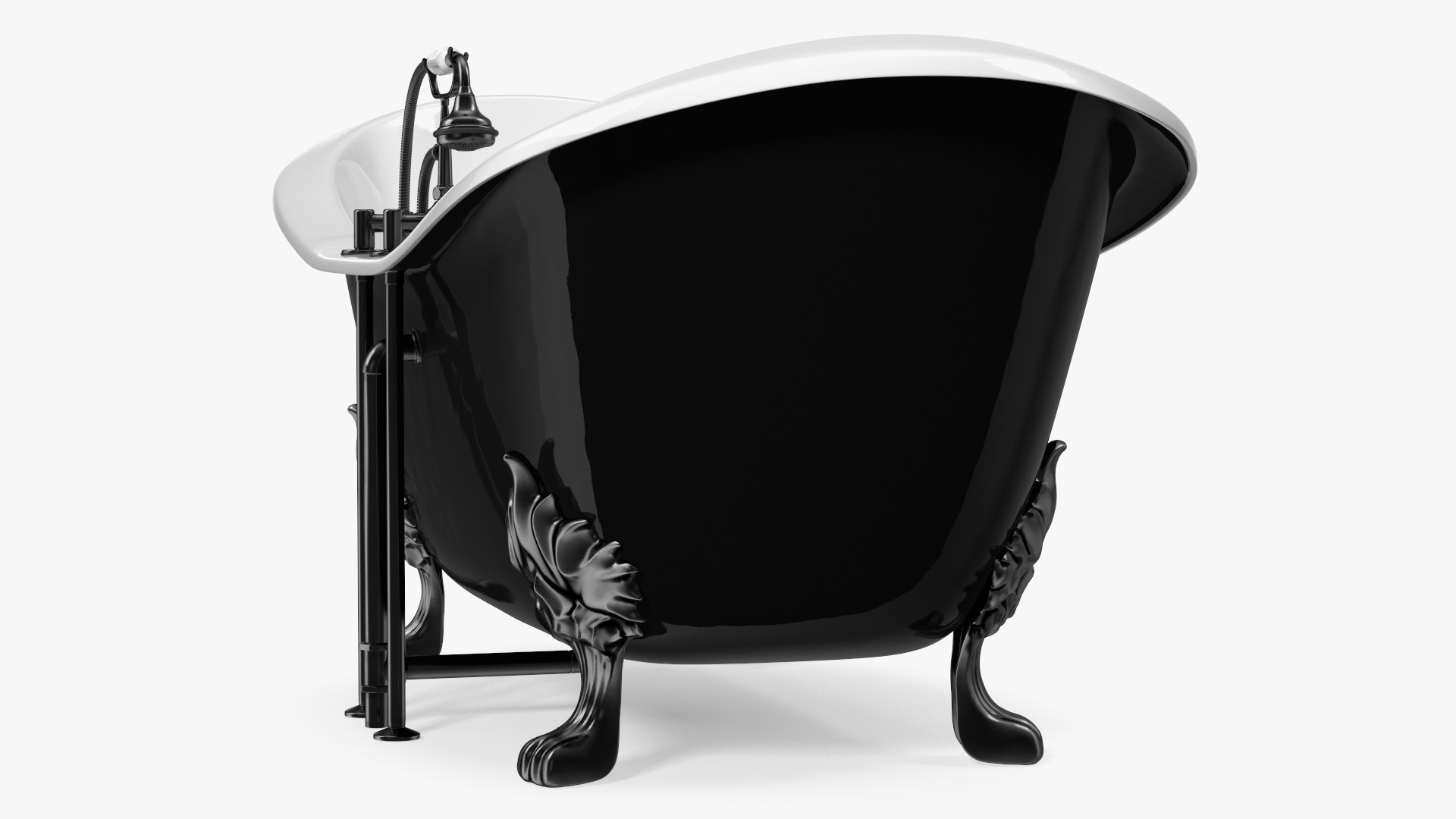 3D Black Double Slipper Clawfoot Bath with Black Feet and Plumbing model