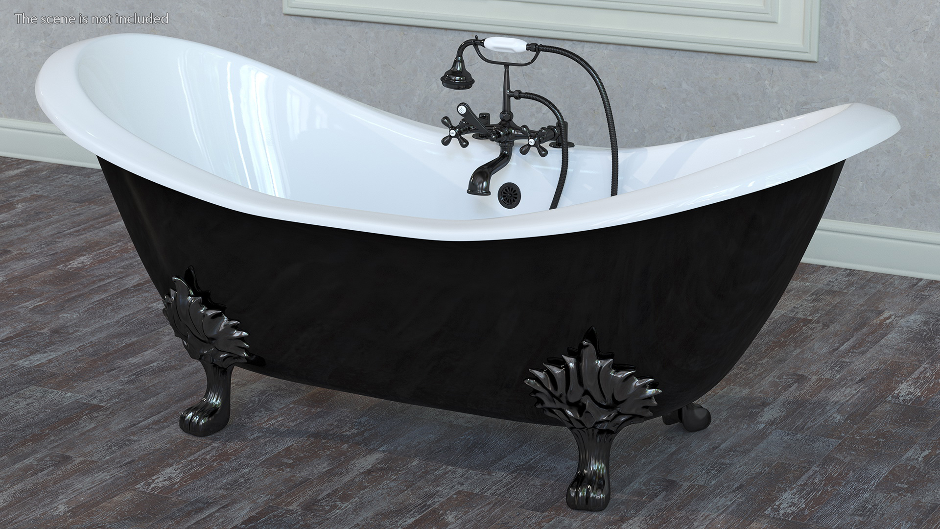 3D Black Double Slipper Clawfoot Bath with Black Feet and Plumbing model