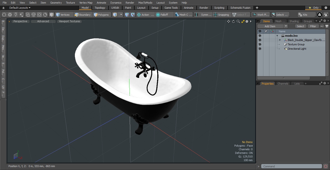 3D Black Double Slipper Clawfoot Bath with Black Feet and Plumbing model