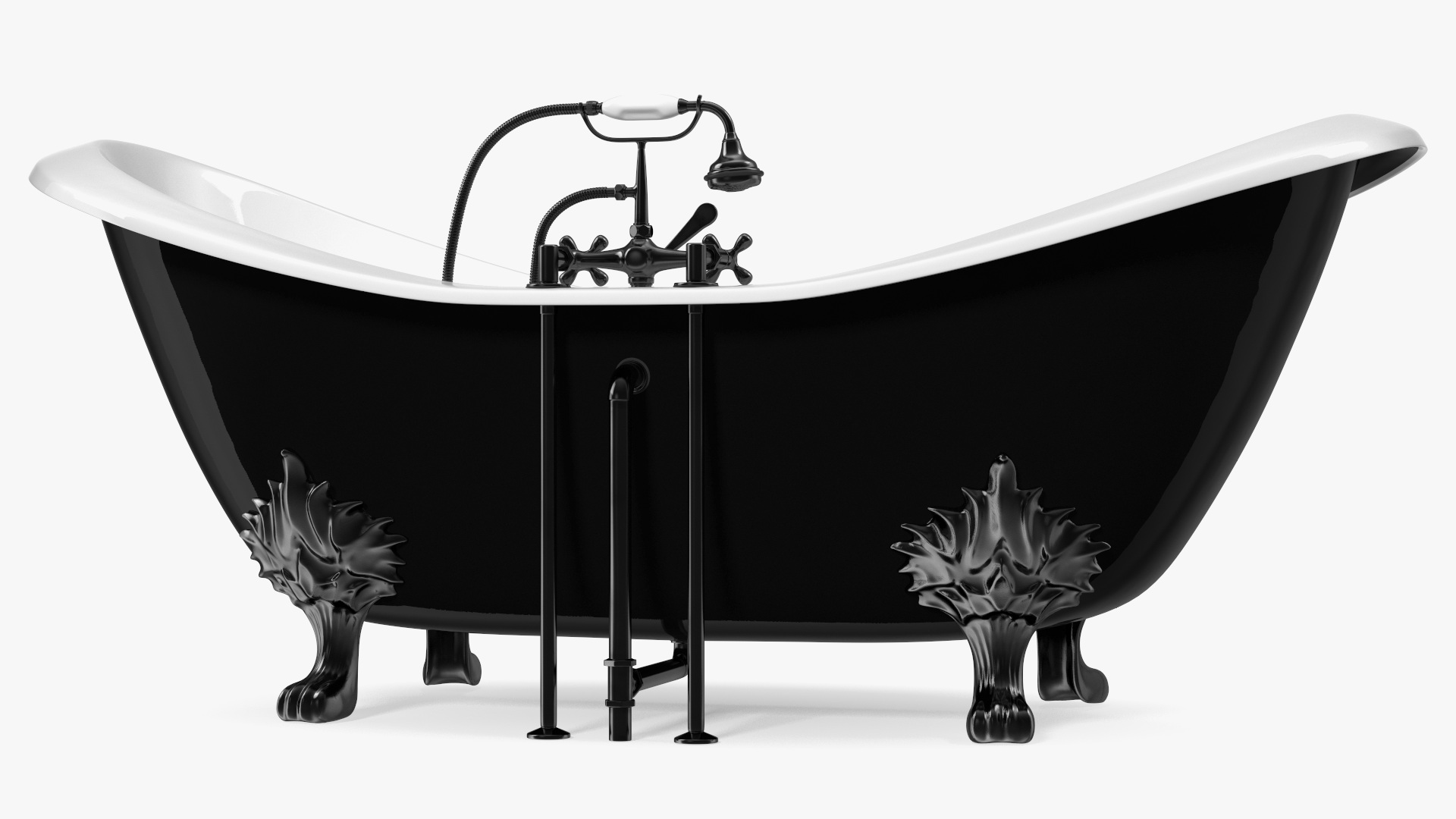 3D Black Double Slipper Clawfoot Bath with Black Feet and Plumbing model