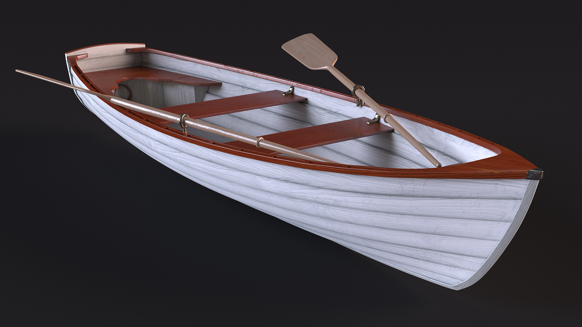 Wooden Rowboat with Oars 3D model