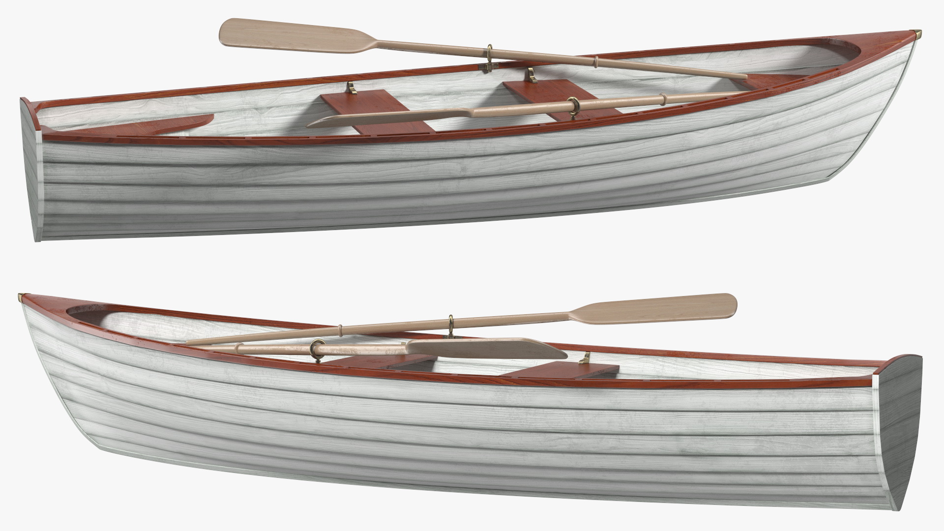 Wooden Rowboat with Oars 3D model