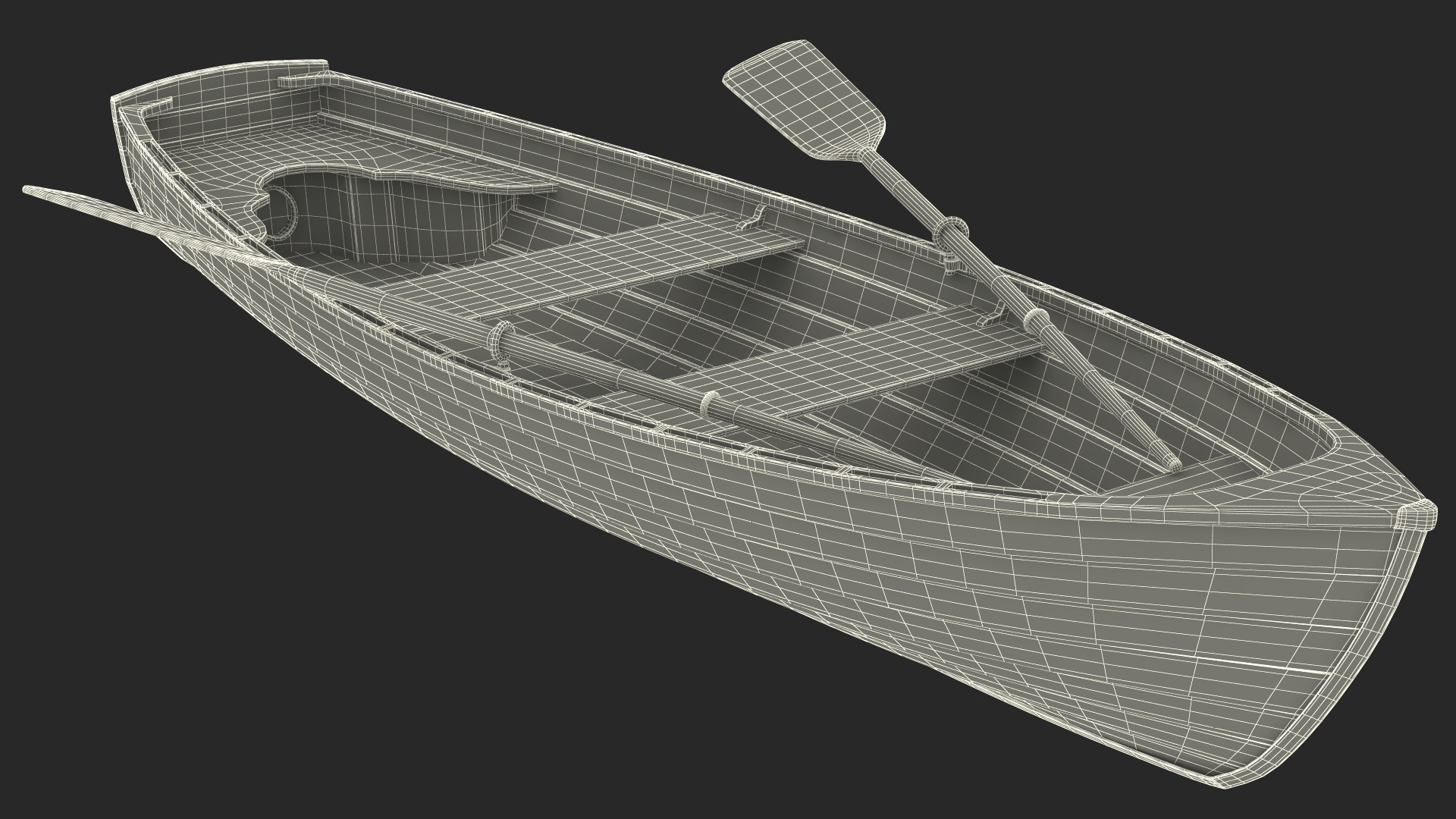 Wooden Rowboat with Oars 3D model