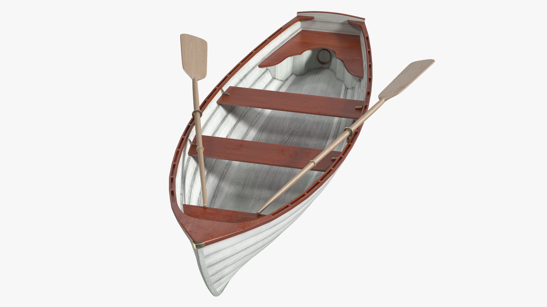 Wooden Rowboat with Oars 3D model