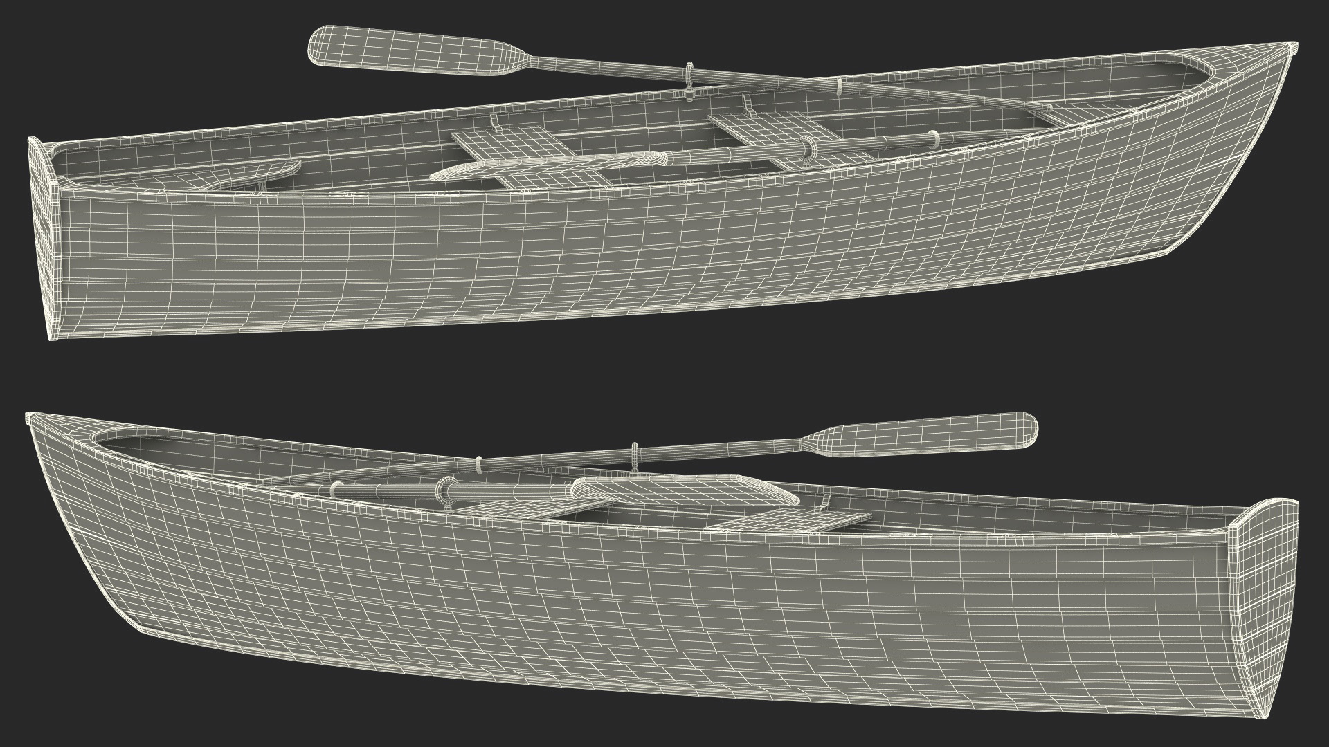 Wooden Rowboat with Oars 3D model