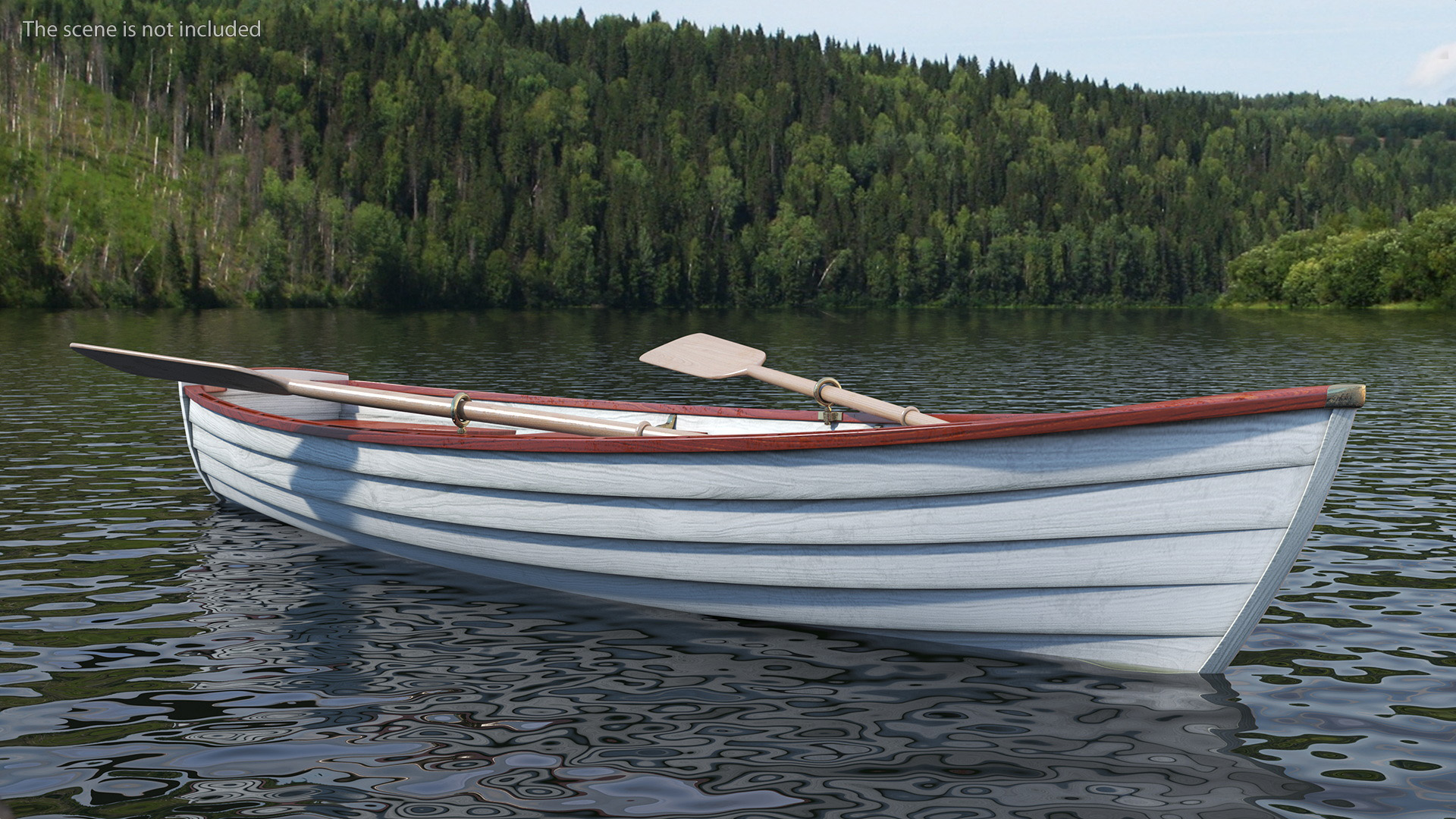 Wooden Rowboat with Oars 3D model