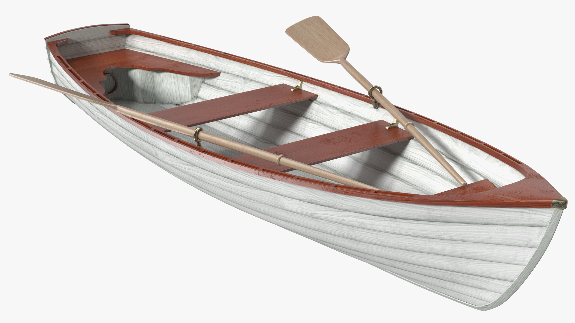 Wooden Rowboat with Oars 3D model