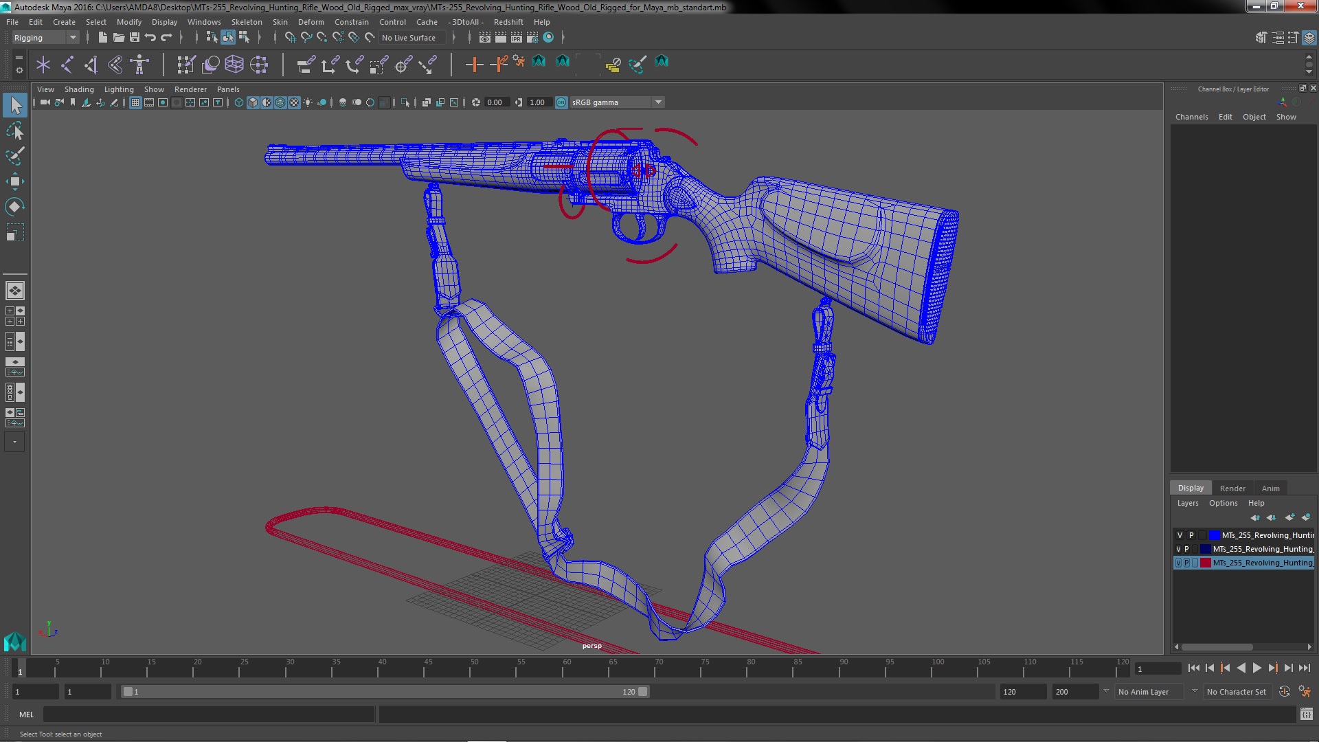 3D MTs-255 Revolving Hunting Rifle Wood Old Rigged for Maya