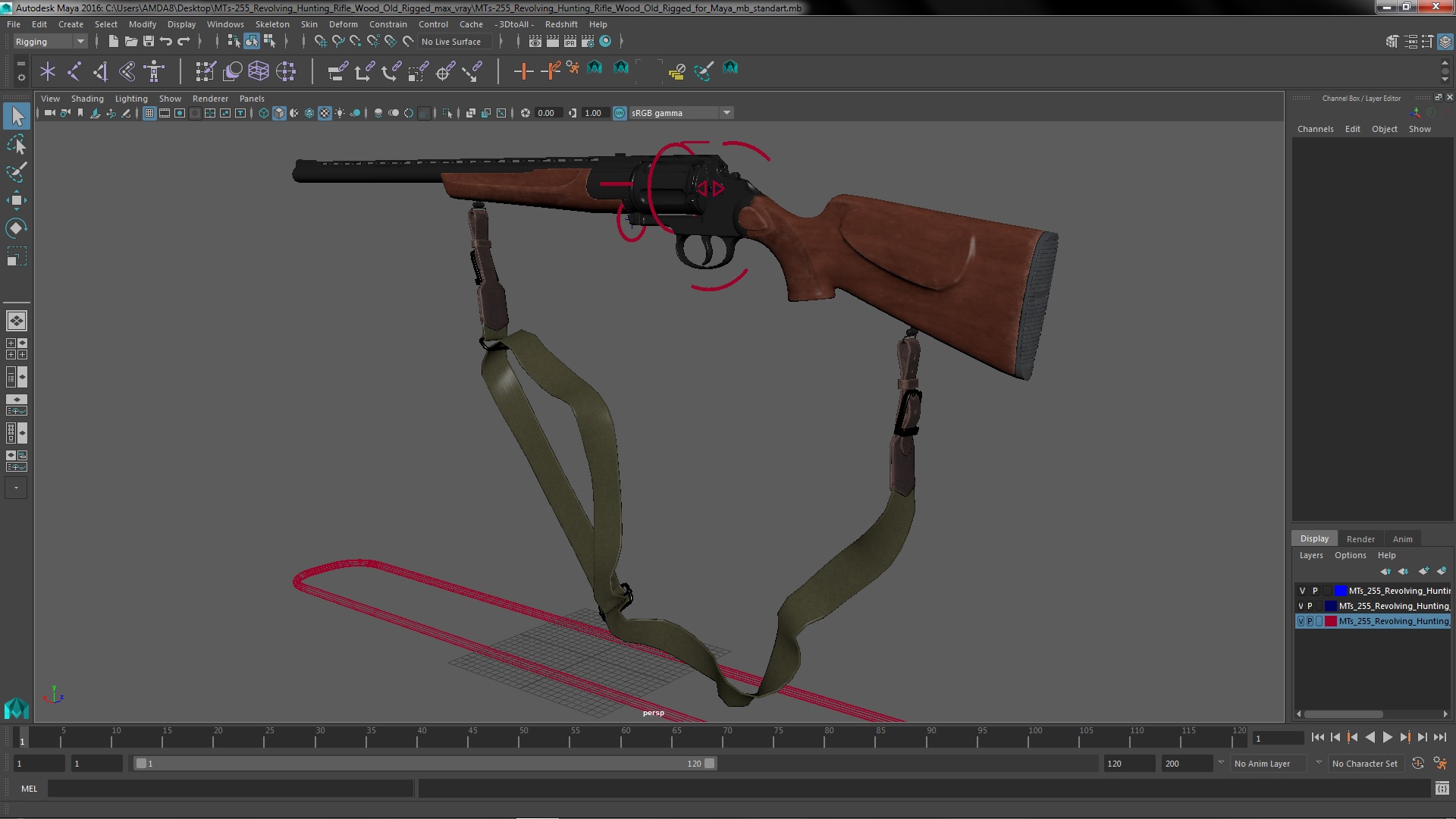 3D MTs-255 Revolving Hunting Rifle Wood Old Rigged for Maya