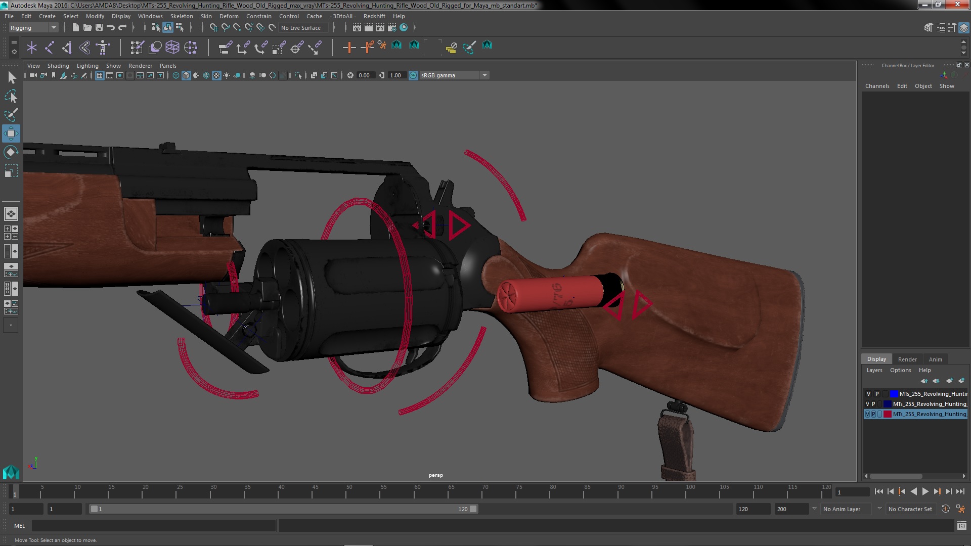 3D MTs-255 Revolving Hunting Rifle Wood Old Rigged for Maya