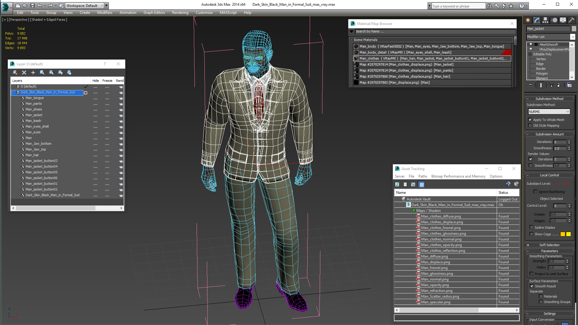 Dark Skin Black Man in Formal Suit 3D model