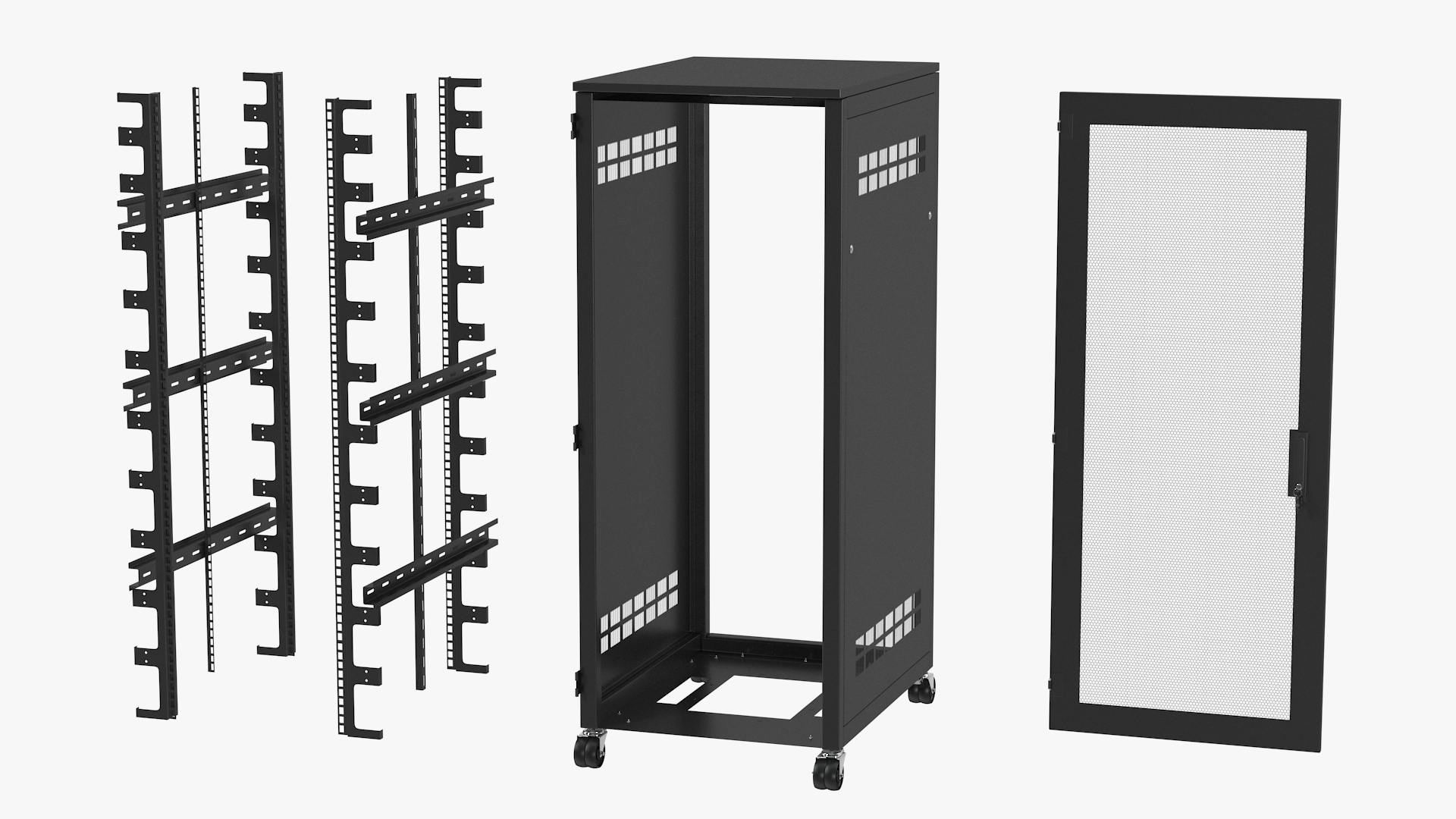 Black 33U Floor Standing Rack Cabinet 3D