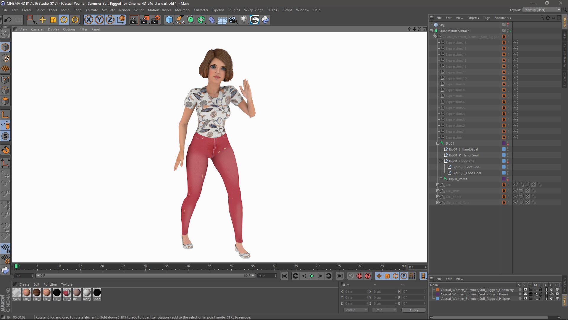 3D model Casual Women Summer Suit Rigged for Cinema 4D