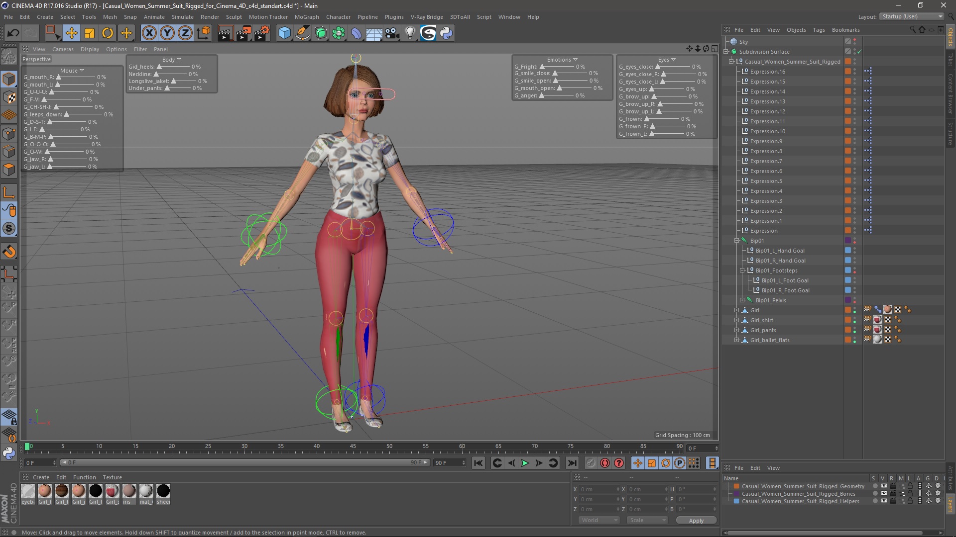 3D model Casual Women Summer Suit Rigged for Cinema 4D