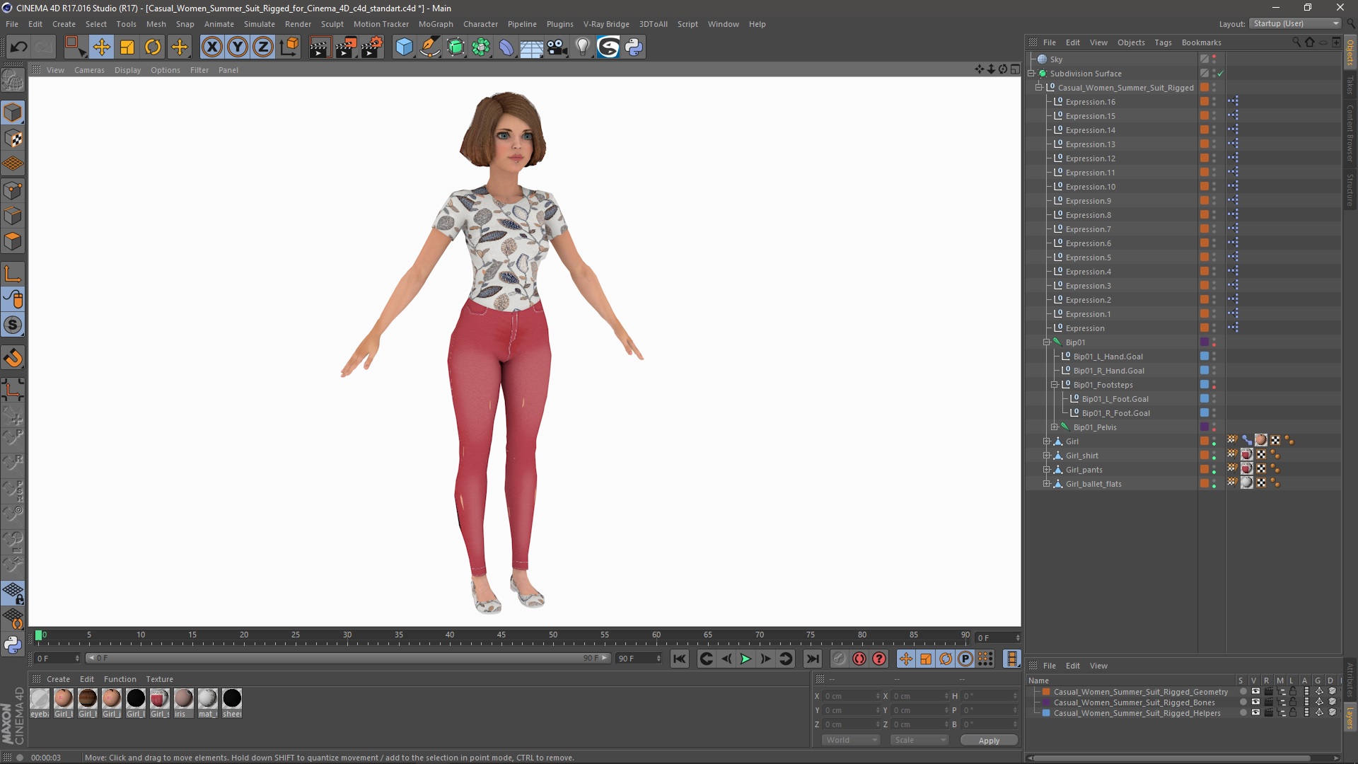 3D model Casual Women Summer Suit Rigged for Cinema 4D