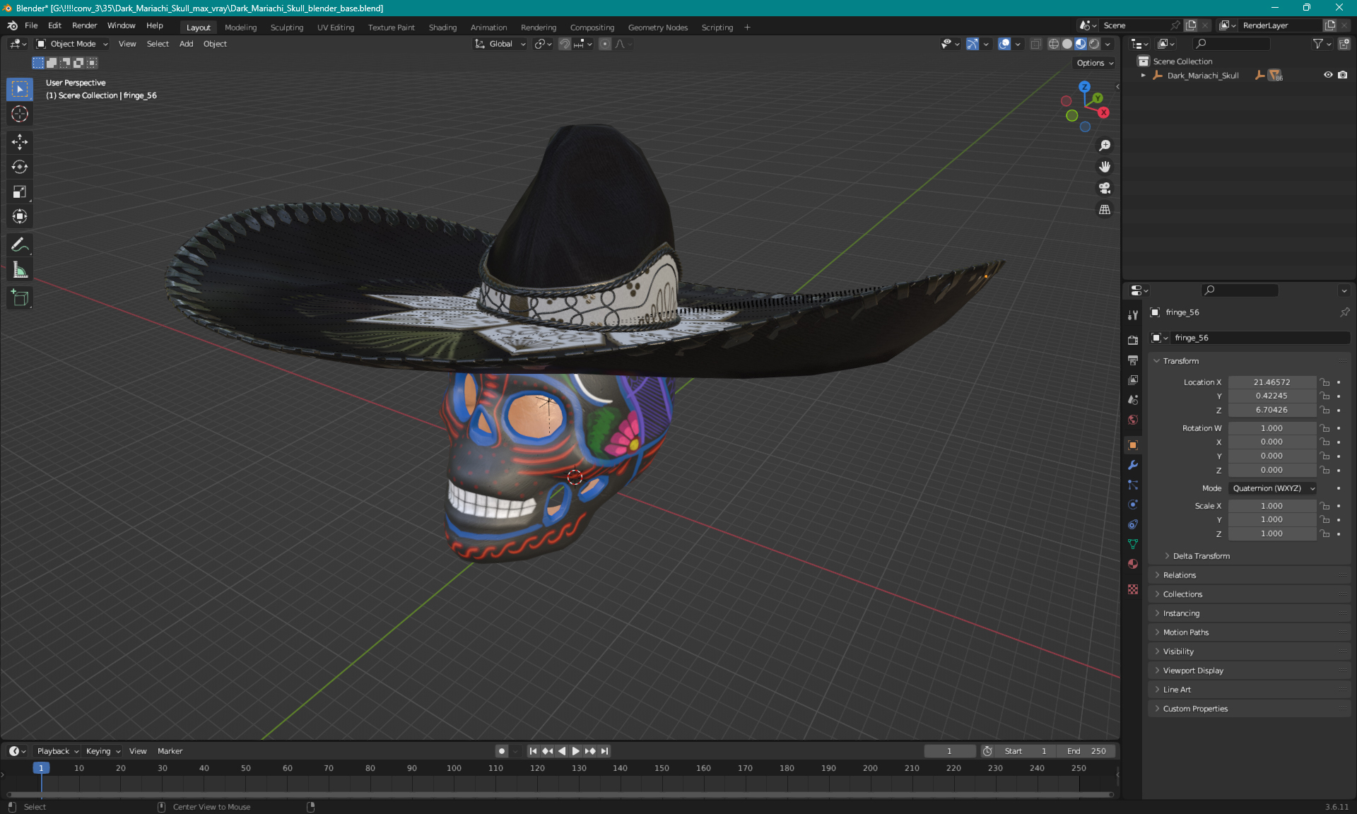 Dark Mariachi Skull 3D model