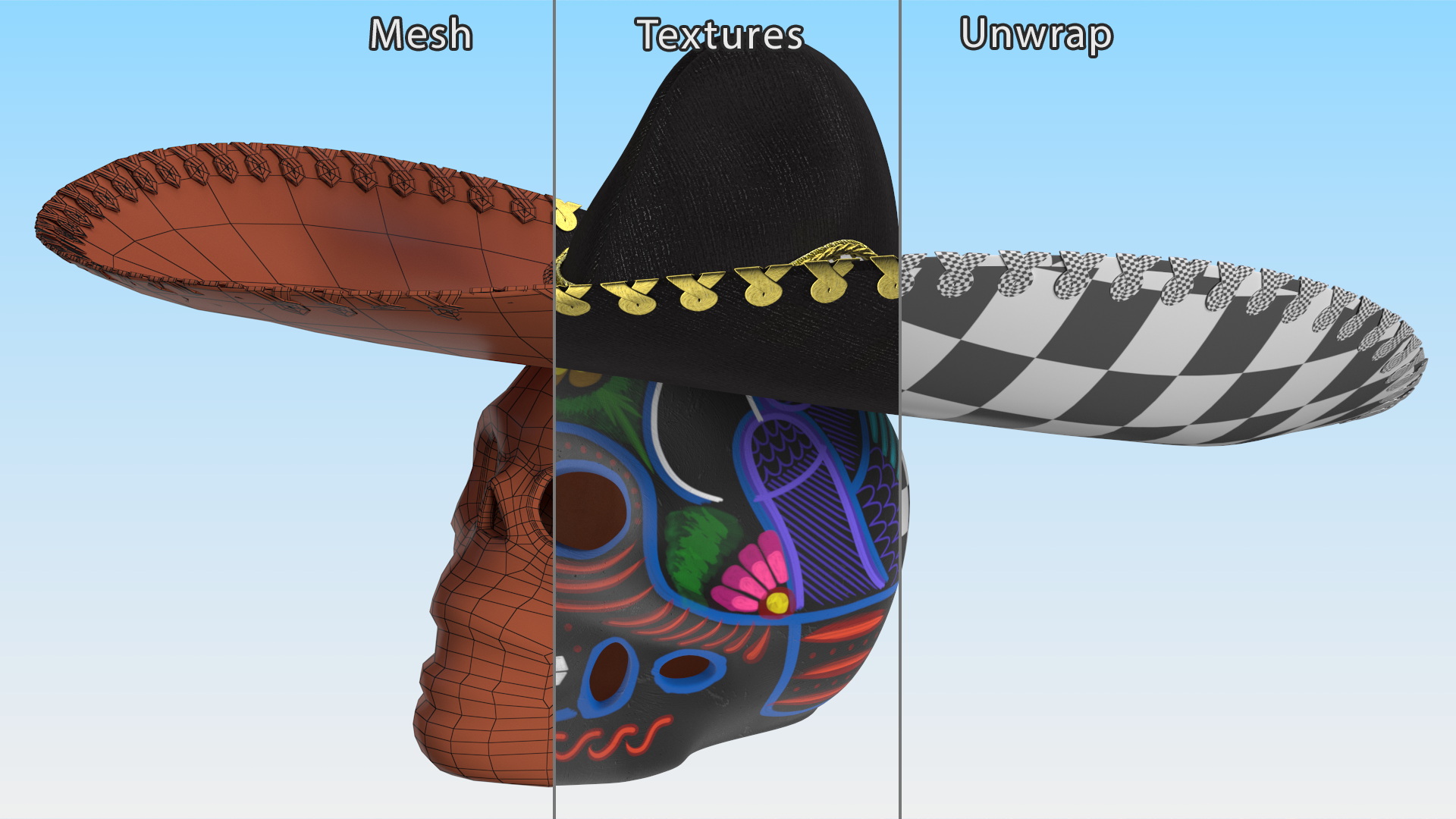 Dark Mariachi Skull 3D model