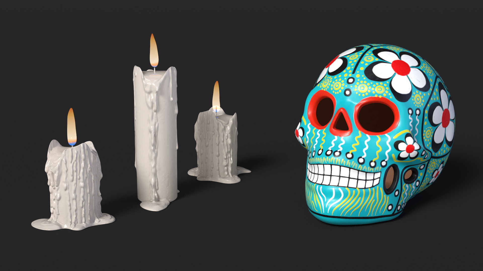 Calavera Cielo Alegre with Candles 3D model