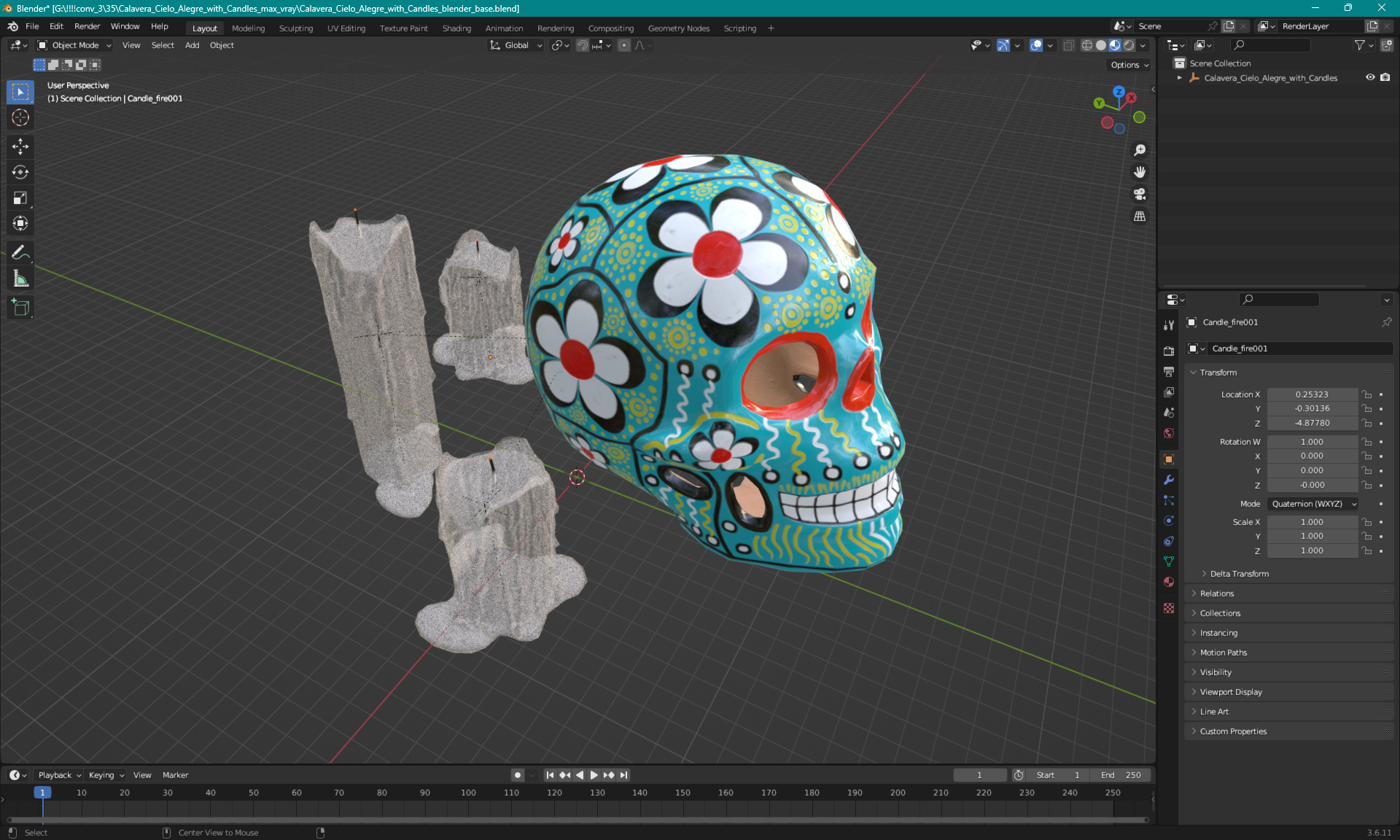 Calavera Cielo Alegre with Candles 3D model