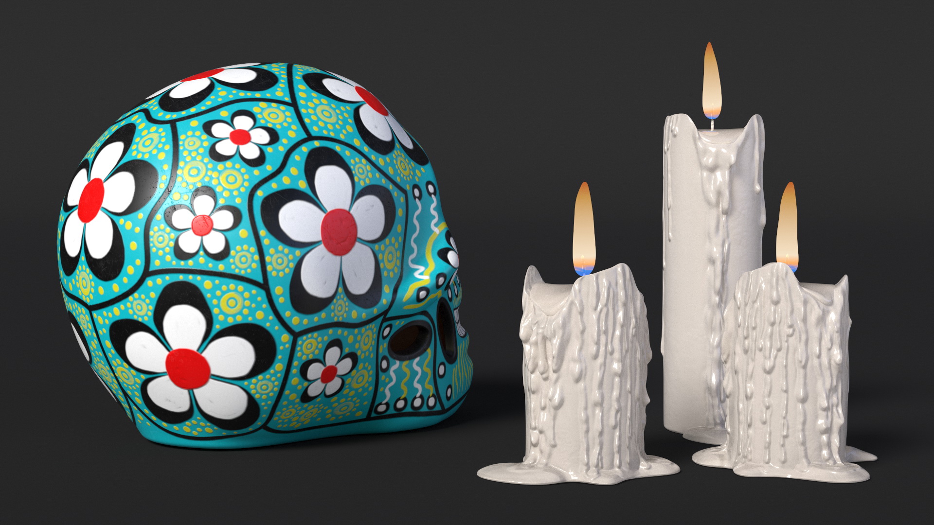 Calavera Cielo Alegre with Candles 3D model