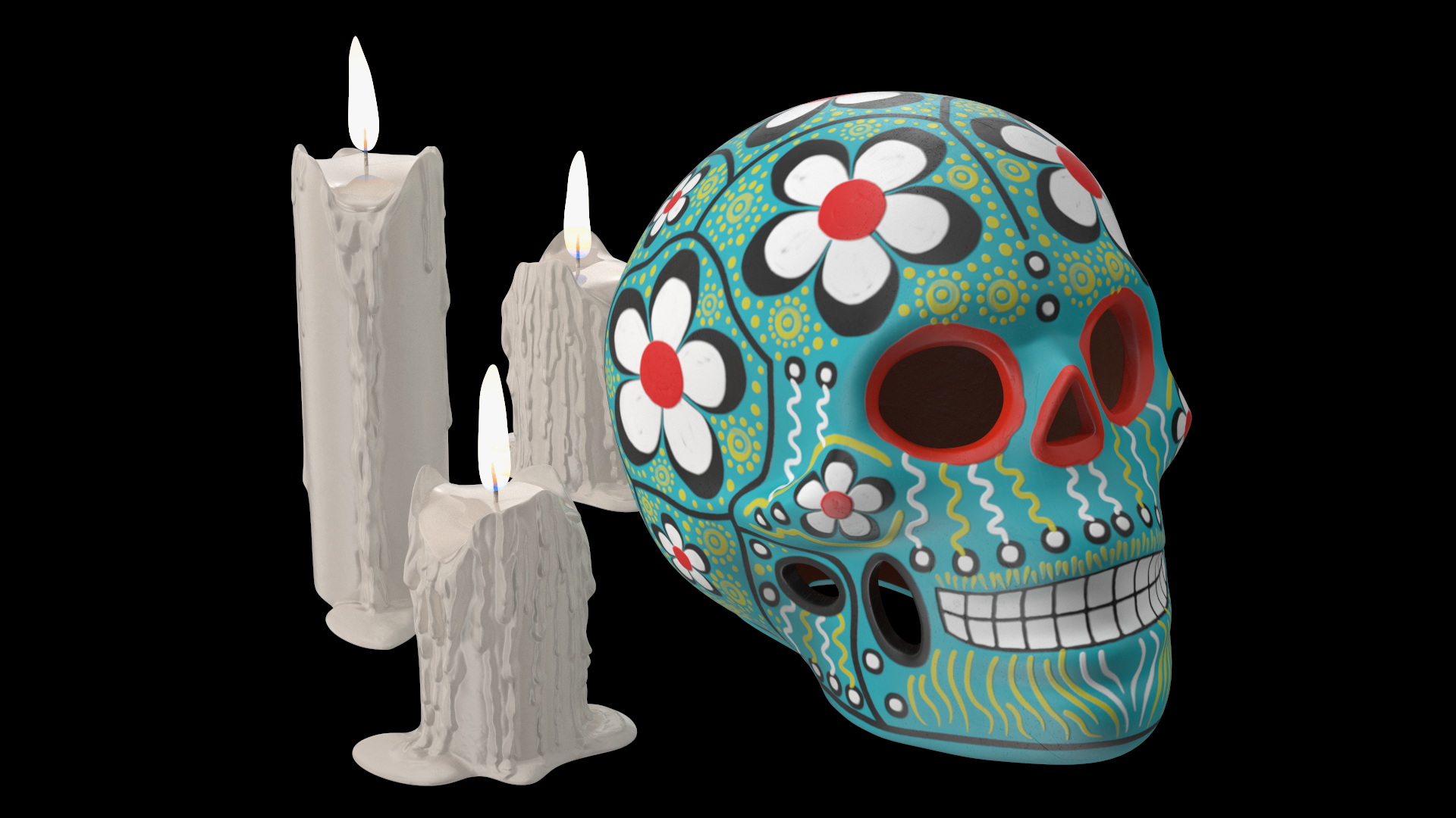 Calavera Cielo Alegre with Candles 3D model