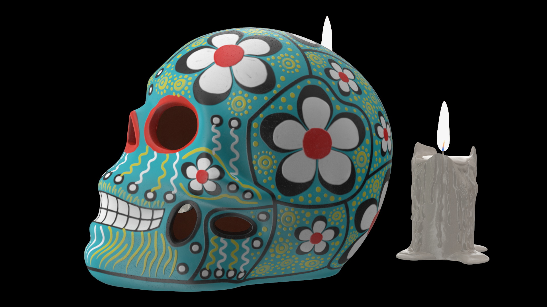 Calavera Cielo Alegre with Candles 3D model