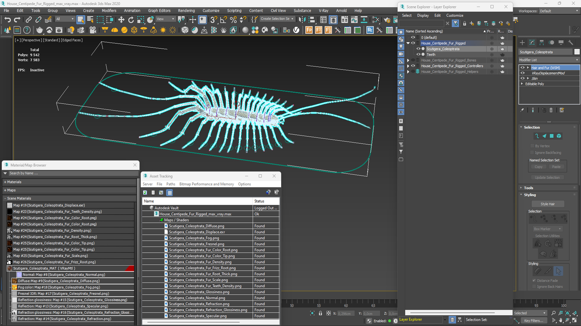 3D House Centipede Fur Rigged