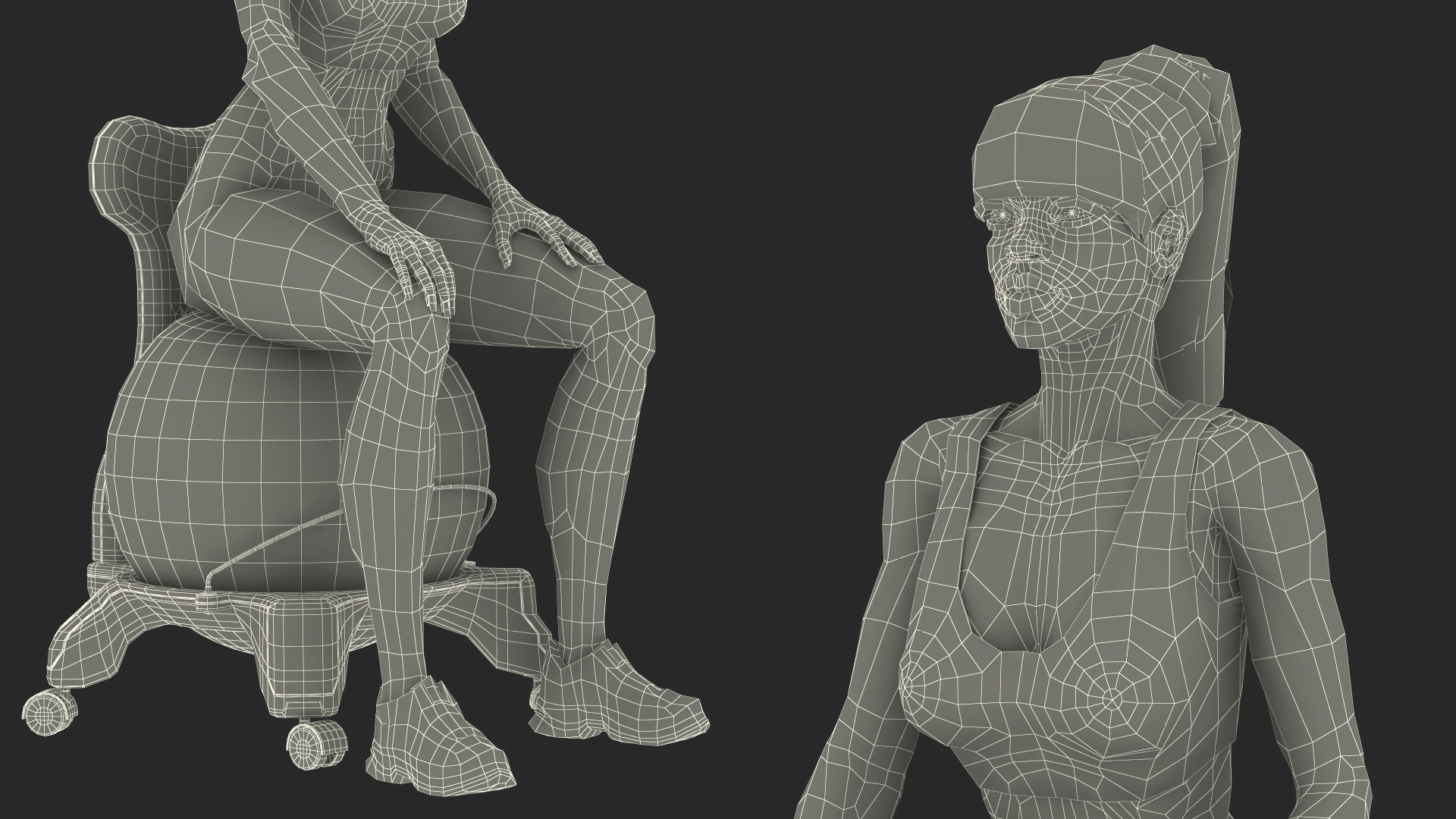 3D Sportswoman Sitting on Balancing Chair Grey model