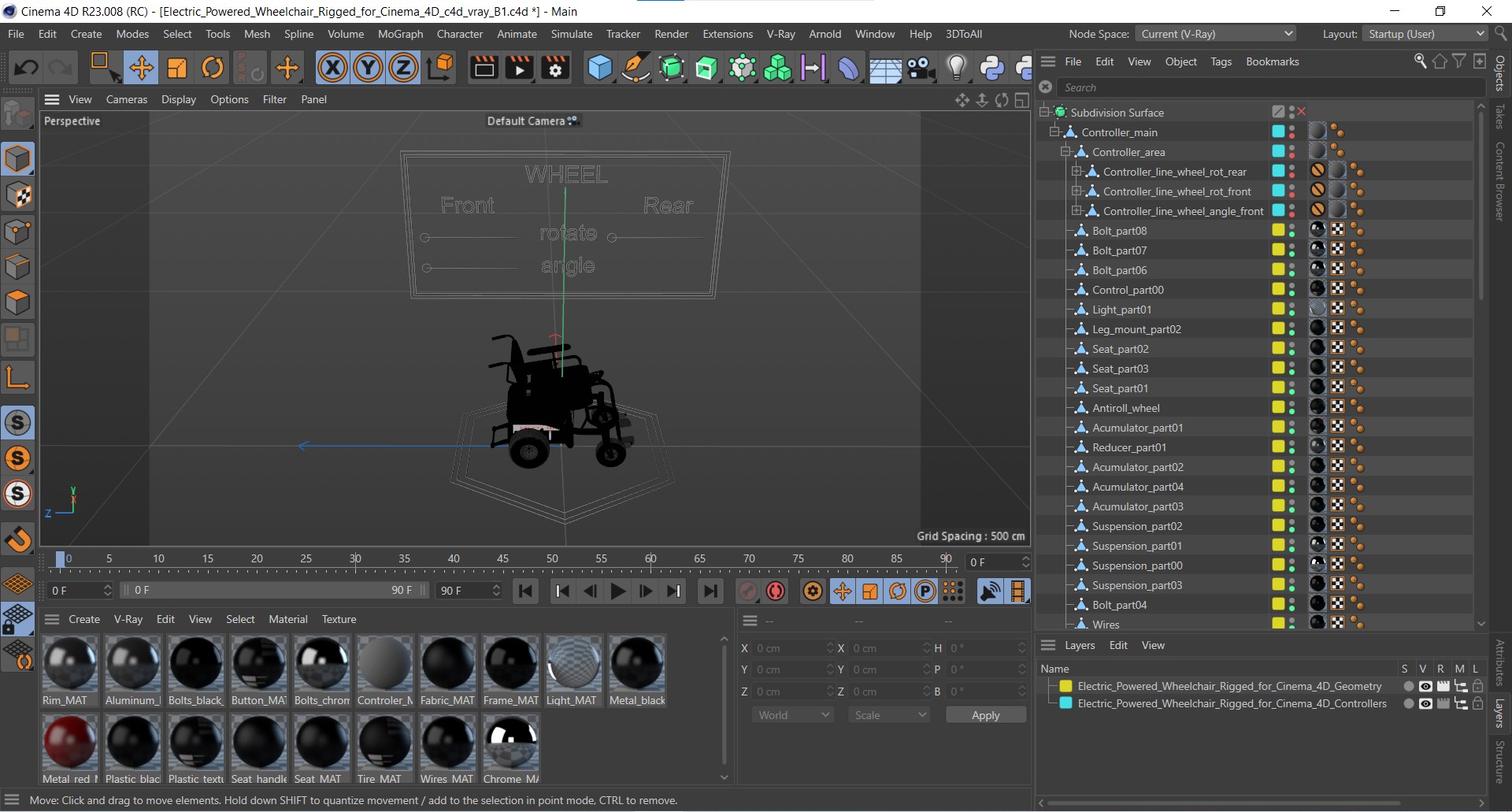 3D Electric Powered Wheelchair Rigged for Cinema 4D model