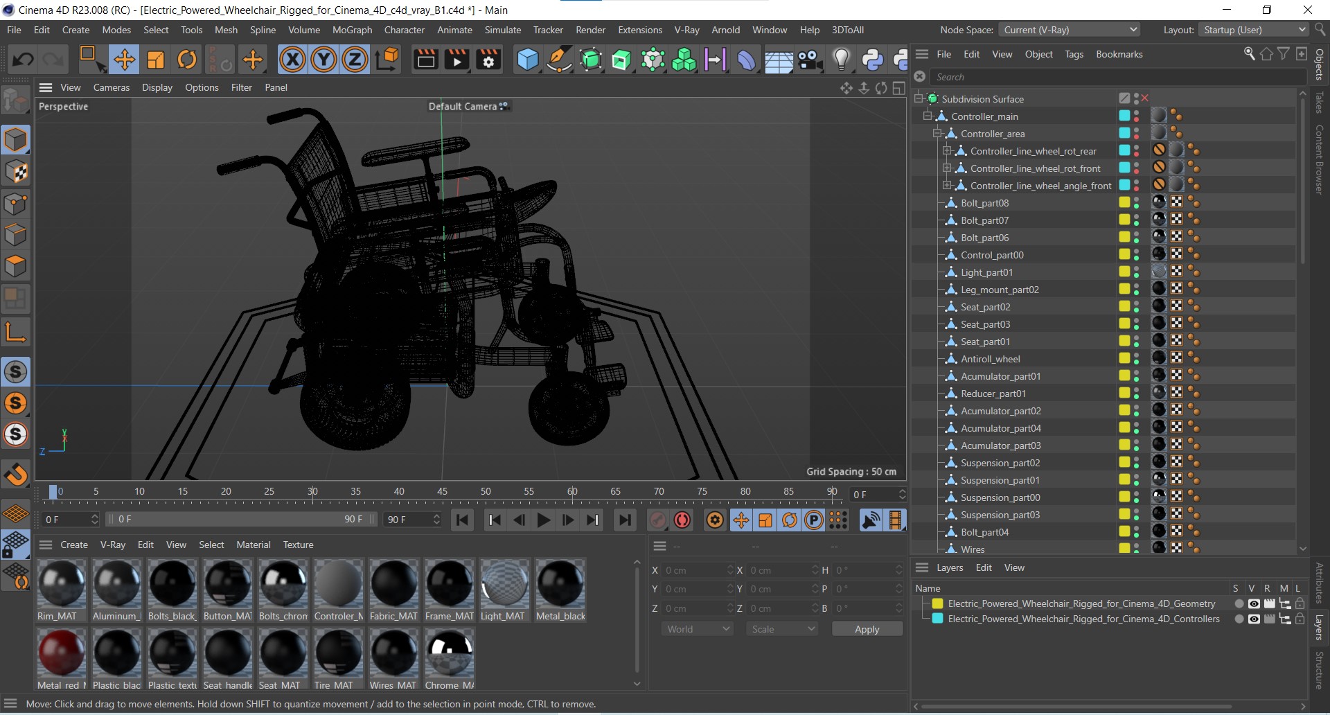 3D Electric Powered Wheelchair Rigged for Cinema 4D model