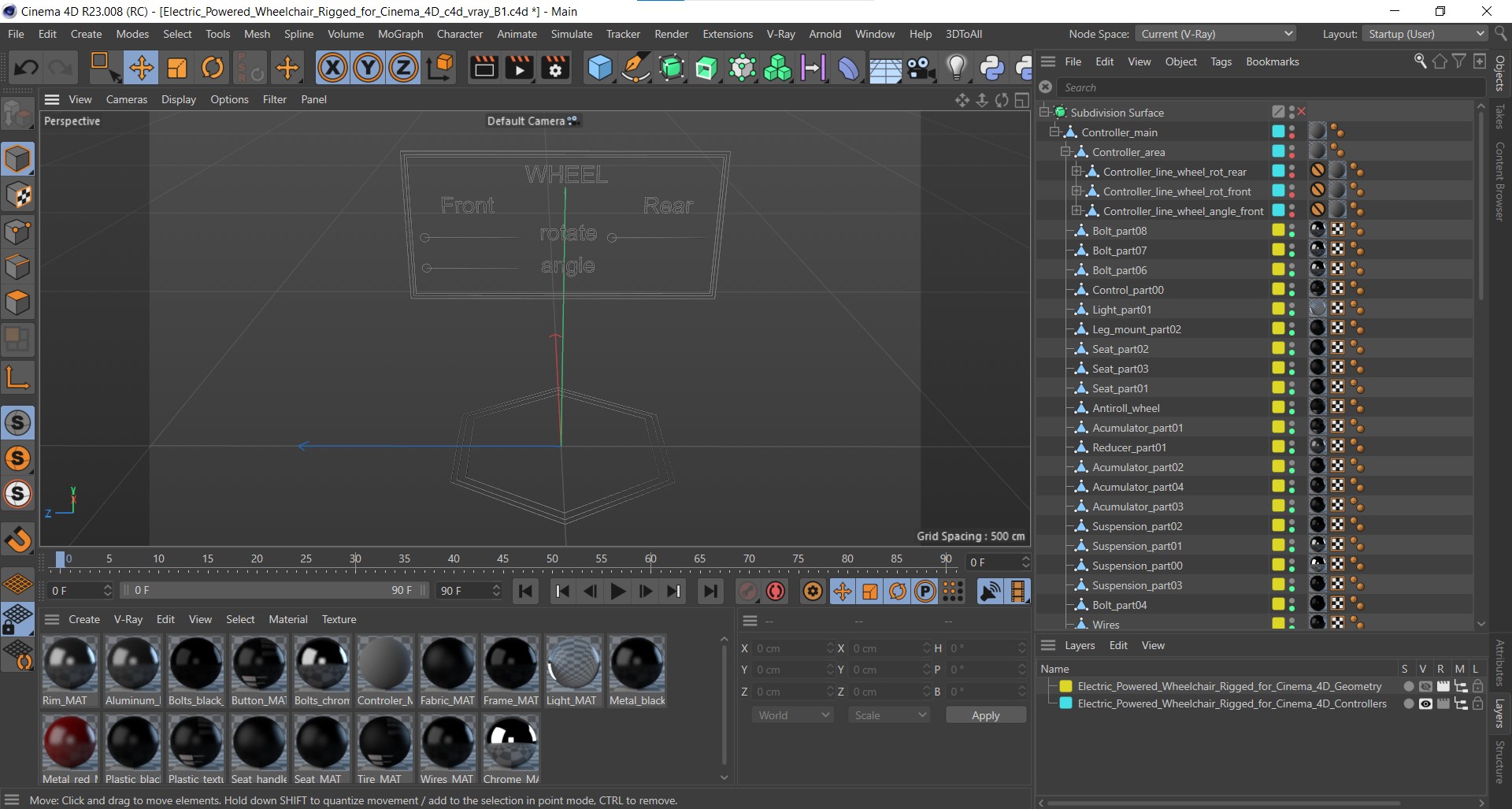 3D Electric Powered Wheelchair Rigged for Cinema 4D model