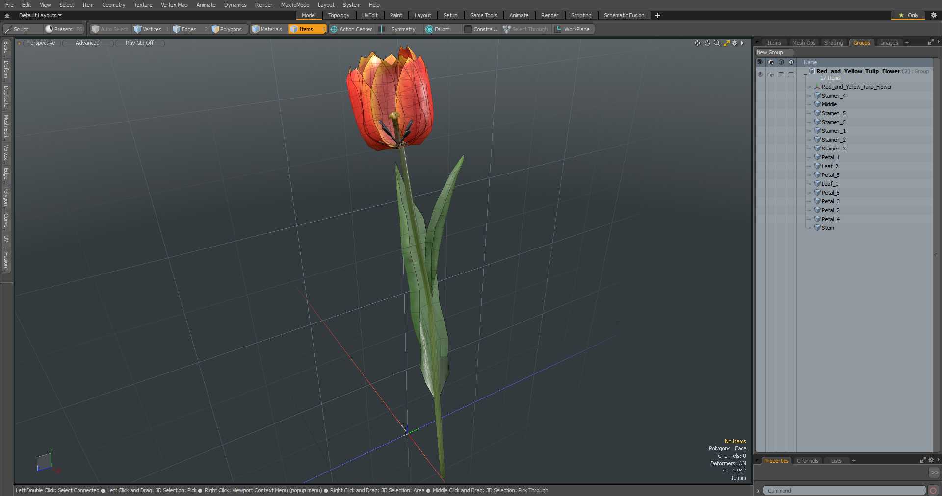 Red and Yellow Tulip Flower 3D